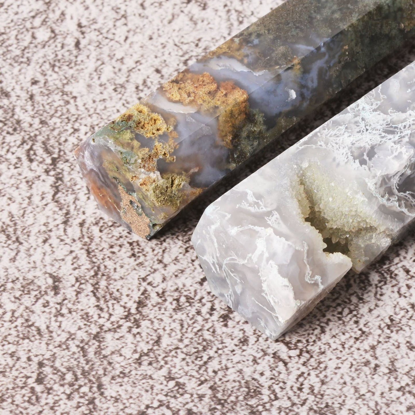 Large Moss Agate Crystal Tower Healing Crystal Wand For Spiritual Use Hexagonal Point Reiki Chakra Gemstone Home Decor