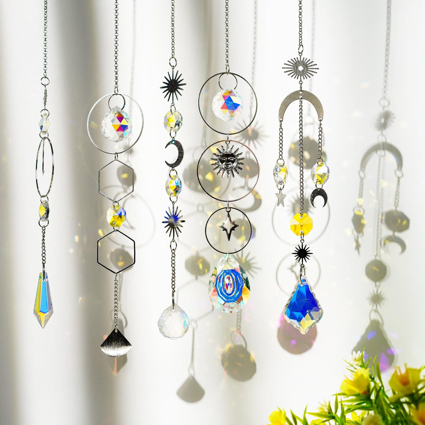 H&D HYALINE & DORA DIY Crystal Suncatcher Assembly Craft Kits for Adults 215pcs Rainbow Prisms Beads Pendant Crystal Window Sun Catchers Hanging Ornament Indoor Outdoor Decor, Silver