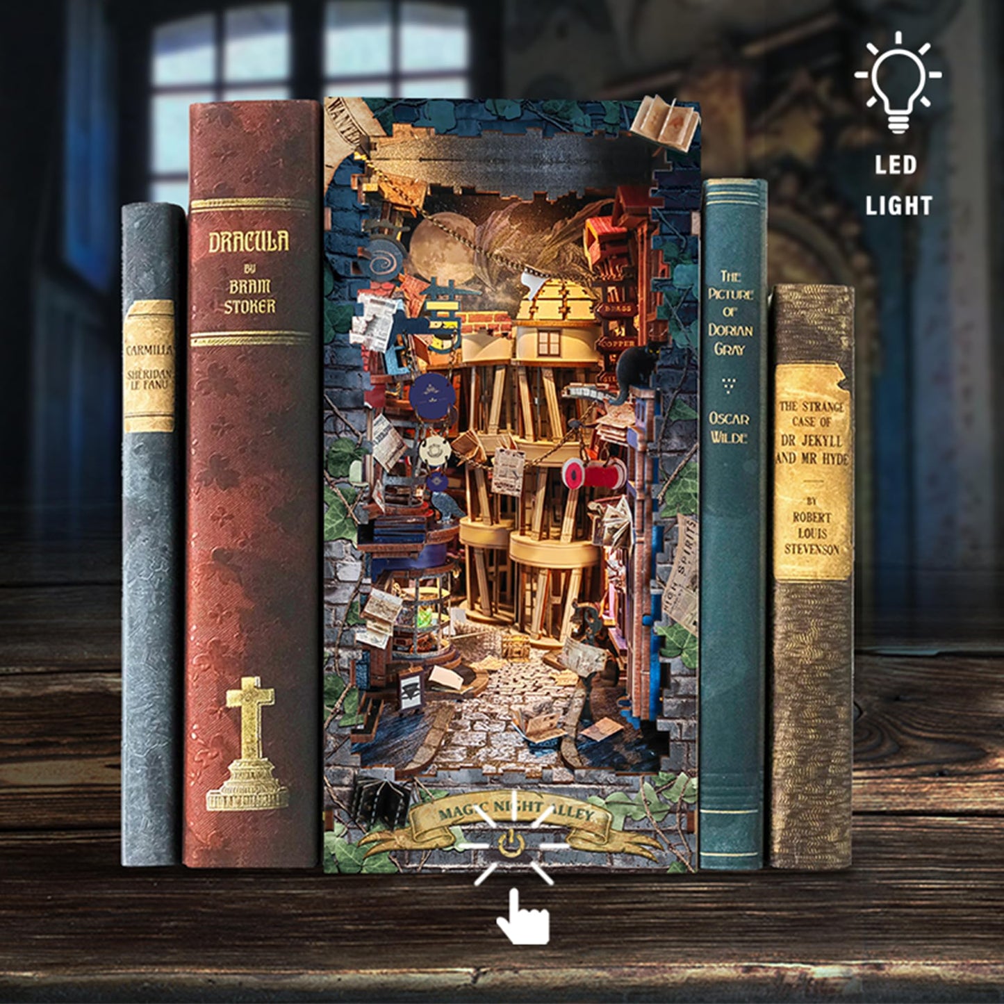 Book Nook with LED Light - 3D Puzzles for Adults, DIY Miniature House Kit, Exquisite Bookshelf Decor, Book Shelf Decor, Perfect, Dollhouse Magic Book Nooks-Magic Night Alley