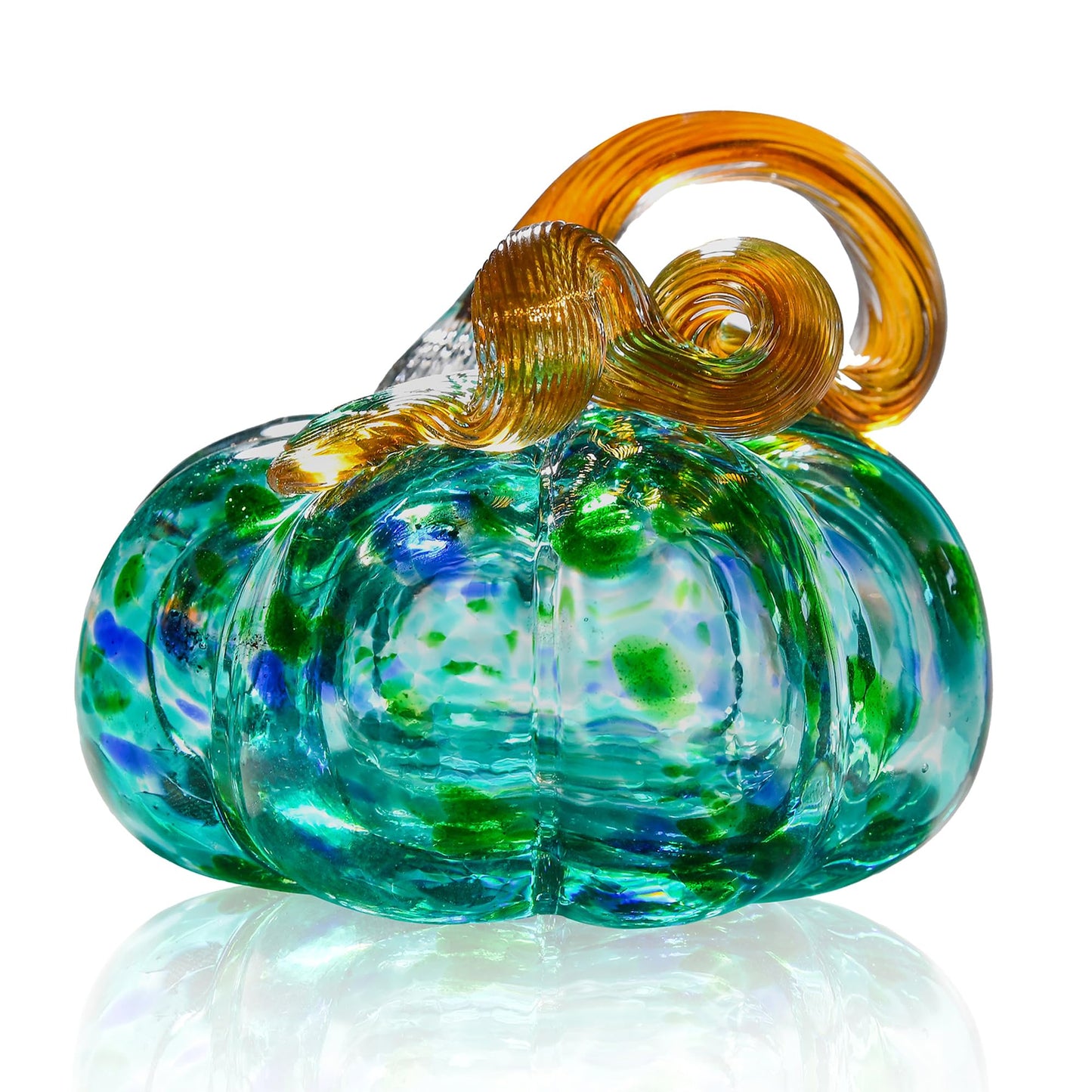 AOFEGRLT 3" Large Blown Glass Pumpkin Figurine Collectible Thanksgiving Fall Harvest Pumpkin Crystal Glass Paperweight Decorations for Home(Green)