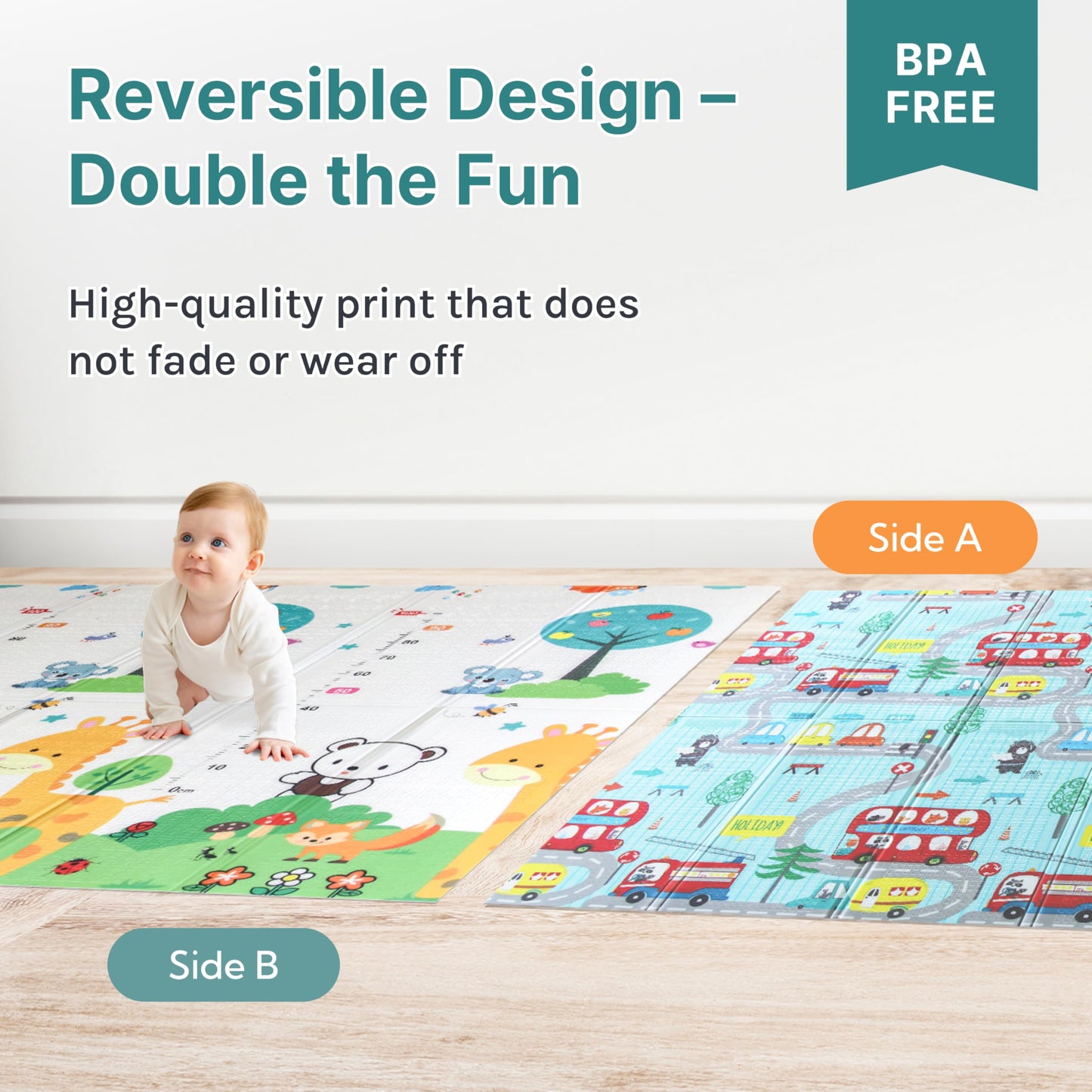 Wiltology playmat, Foldable Baby Play Mat, Extra Large, Non-Toxic, Waterproof Activity Playmats for Babies, Education for Infant, Non-Slip Double Sided (79”x71” 0,4in Olive) boy and Girl