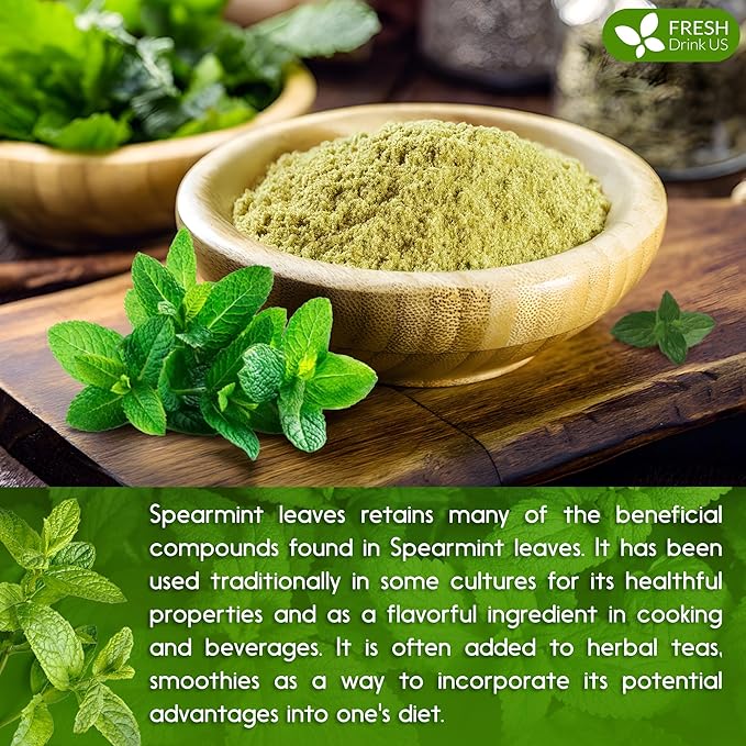 FreshDrinkUS, Premium Spearmint Leaf Powder 8oz – Pure Natural Mint Powder for Tea, Smoothies, Cooking, and Baking – Resealable Pouch