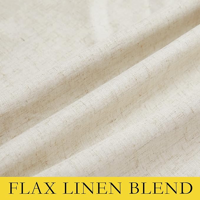 NICETOWN Natural Thick Linen Blend 100% Blackout Curtains with White Liners, Rustic Grommet Thermal Insulated Flax Textured Full Blackout Window Draperies for Bedroom (2 Panels, 42" W by 63" L)