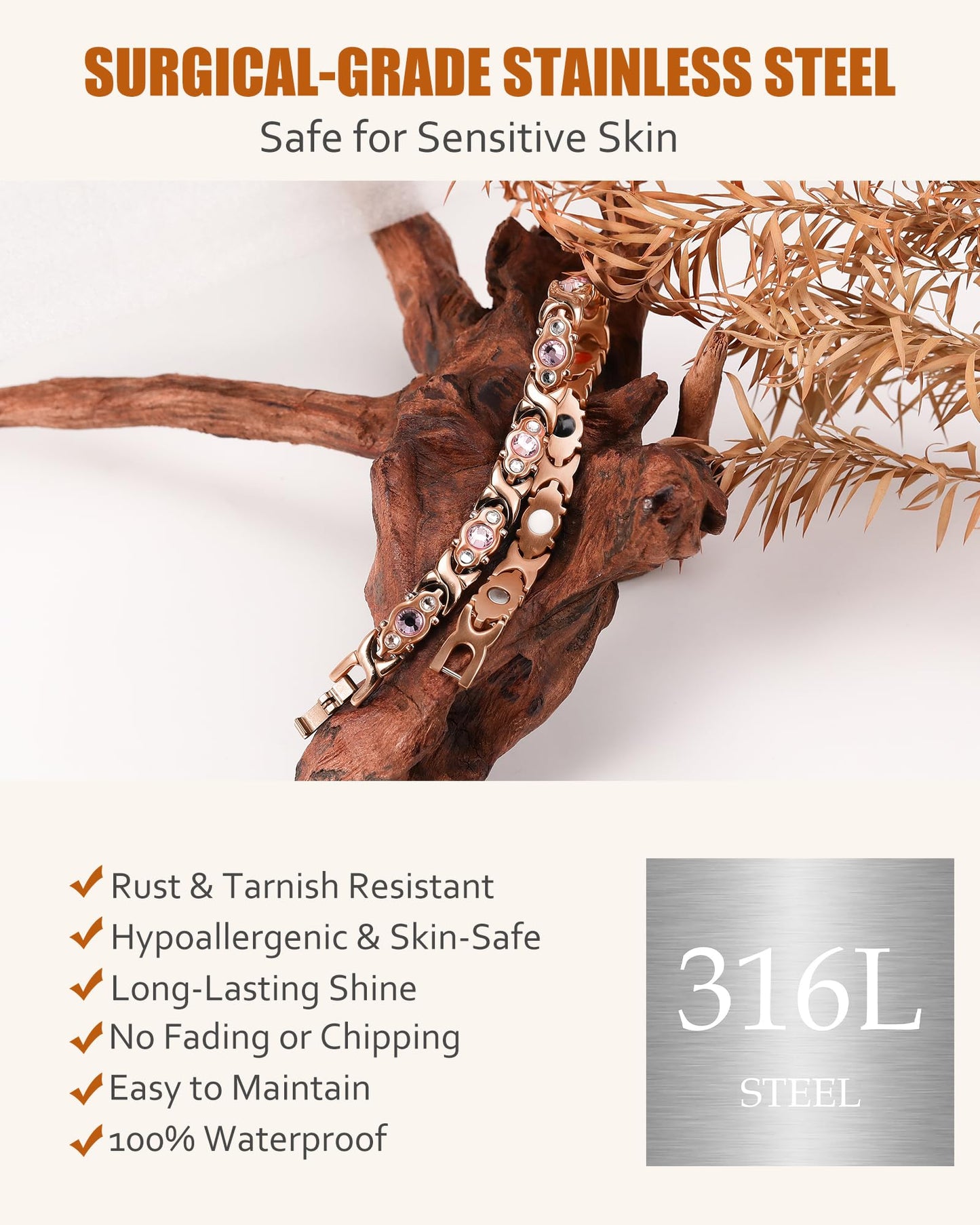 Jecanori Magnetic Bracelet for Women- 3500 Gauss Ultra Strength Magnets Bracelet Include Removal Tool,Ideal Gift