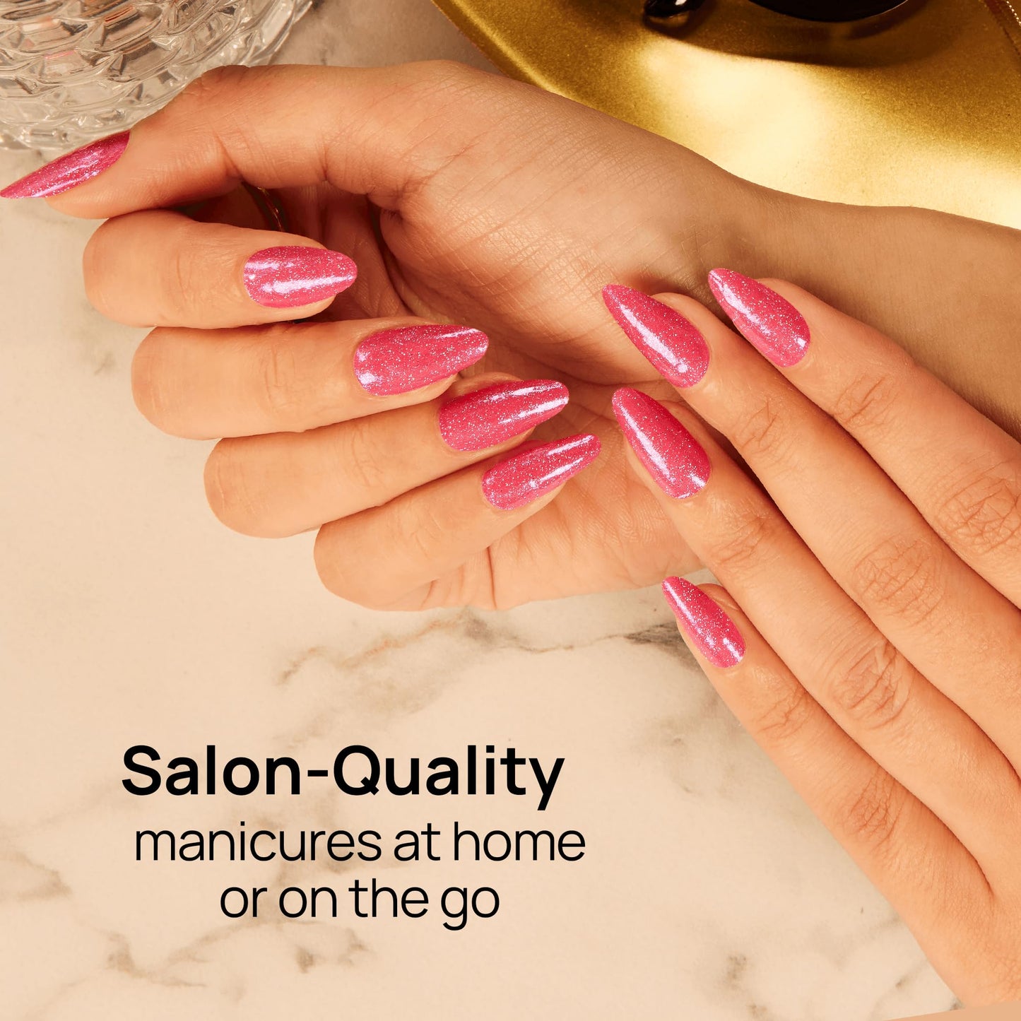 Color Street - Hollywood Glamour - Hot Pink Glitter Nails with Blue Flash, Real Nail Polish Strips, Sparkle Manicure Style - 16 Double-Ended Strips