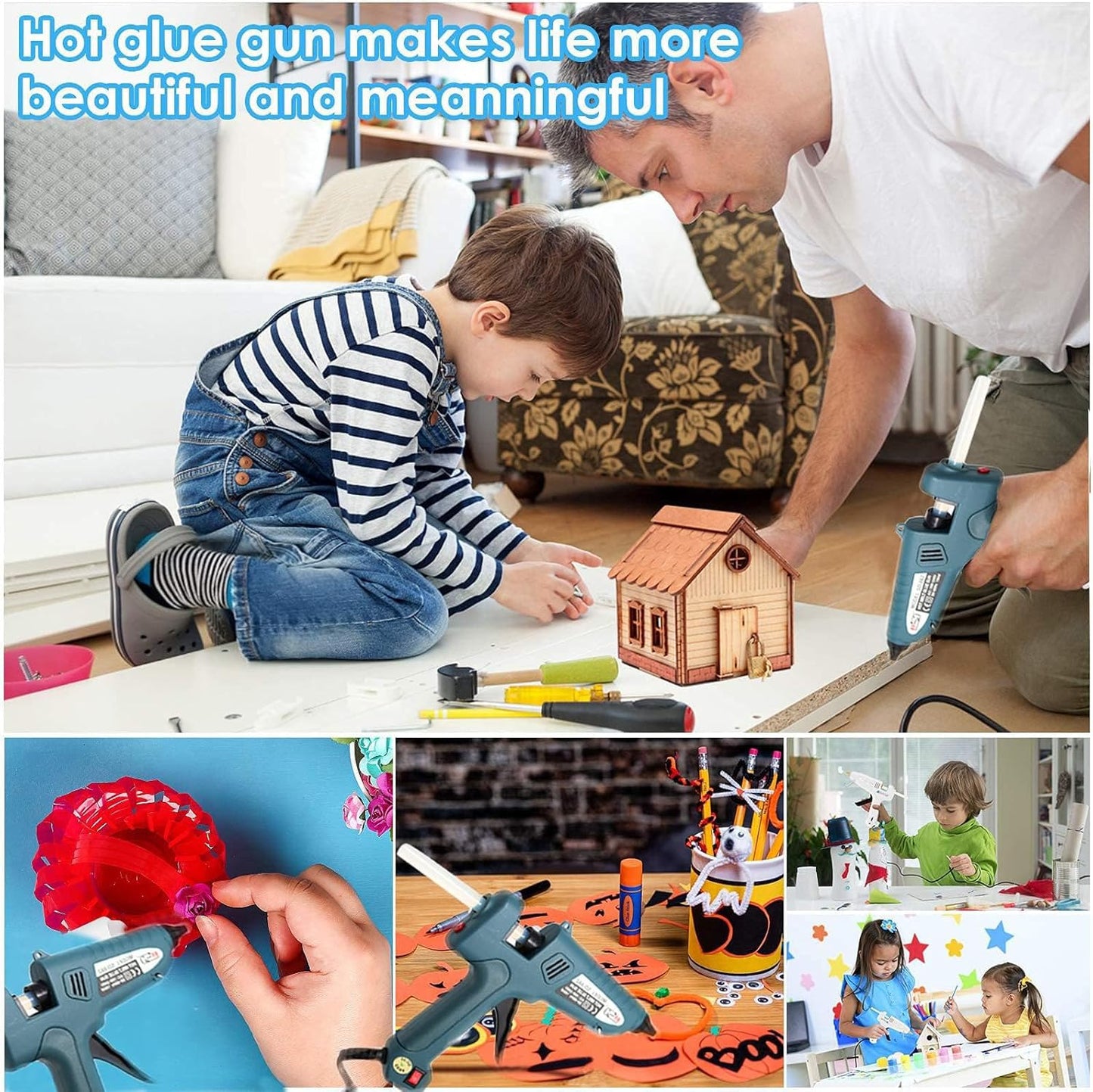 Professional Hot Glue Gun Kit with Case, Full Size Hot Glue Guns Luxury Set with 4Pcs Different Interchangeable Copper Nozzle Set and Glue gun Sticks 12Pcs