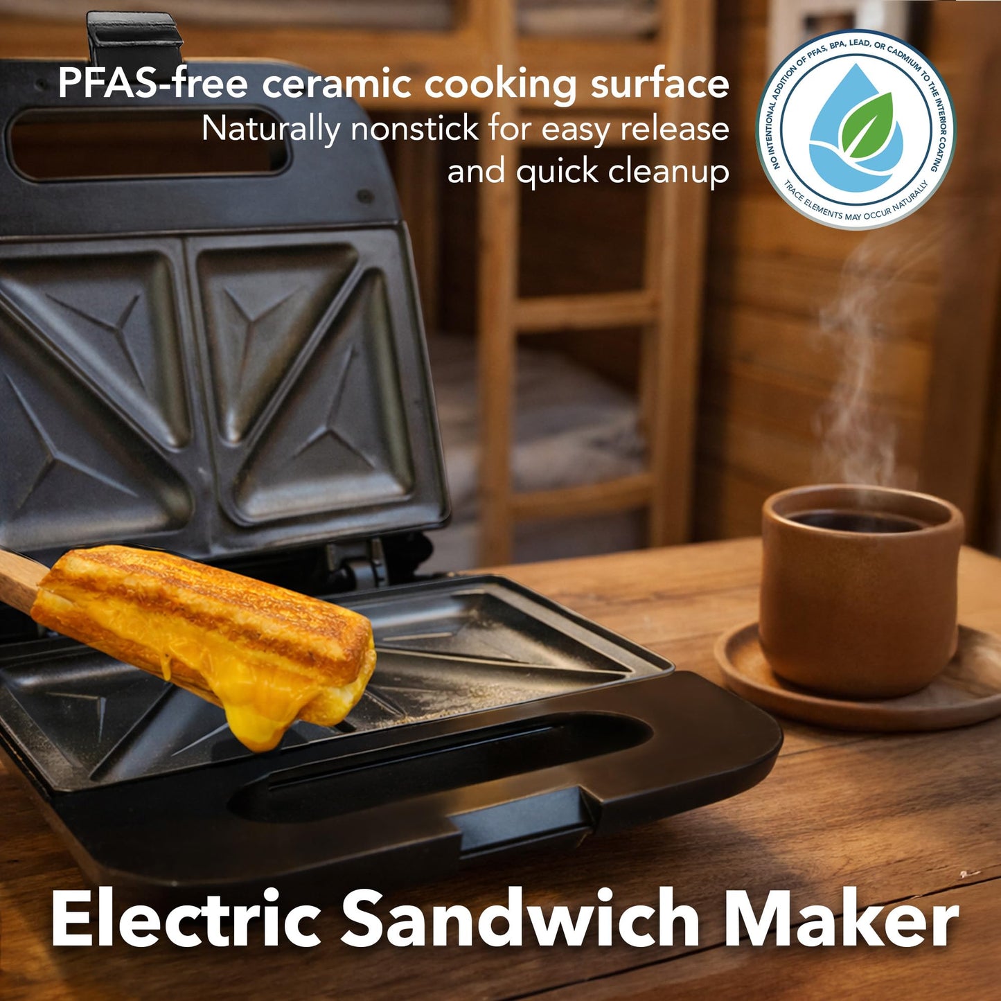 OVENTE Electric Sandwich Maker with Non-Stick Plates, Indicator Lights, Cool Touch Handle, Easy to Clean and Store, Perfect for Cooking Breakfast, Grilled Cheese, Tuna Melts and Snacks, Black GPS401B
