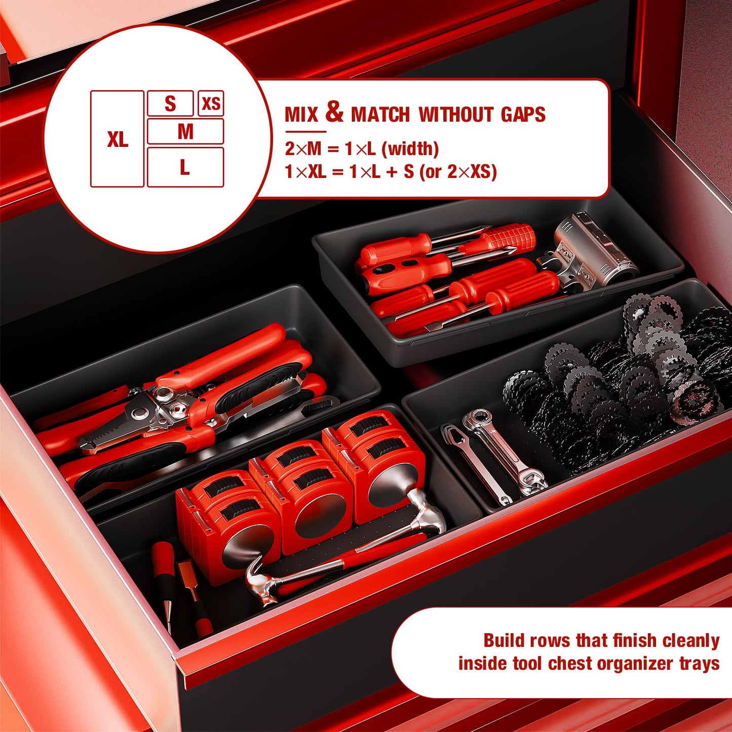 inihpocv 【48PCS & 5 Sizes】 Tool Box Organizer Tray, Toolbox Drawer Organizer with Non-Slip Pads, Desk Drawer Divider Set, Fits Rolling Tool Chest Cabinet for Garage & Workbench