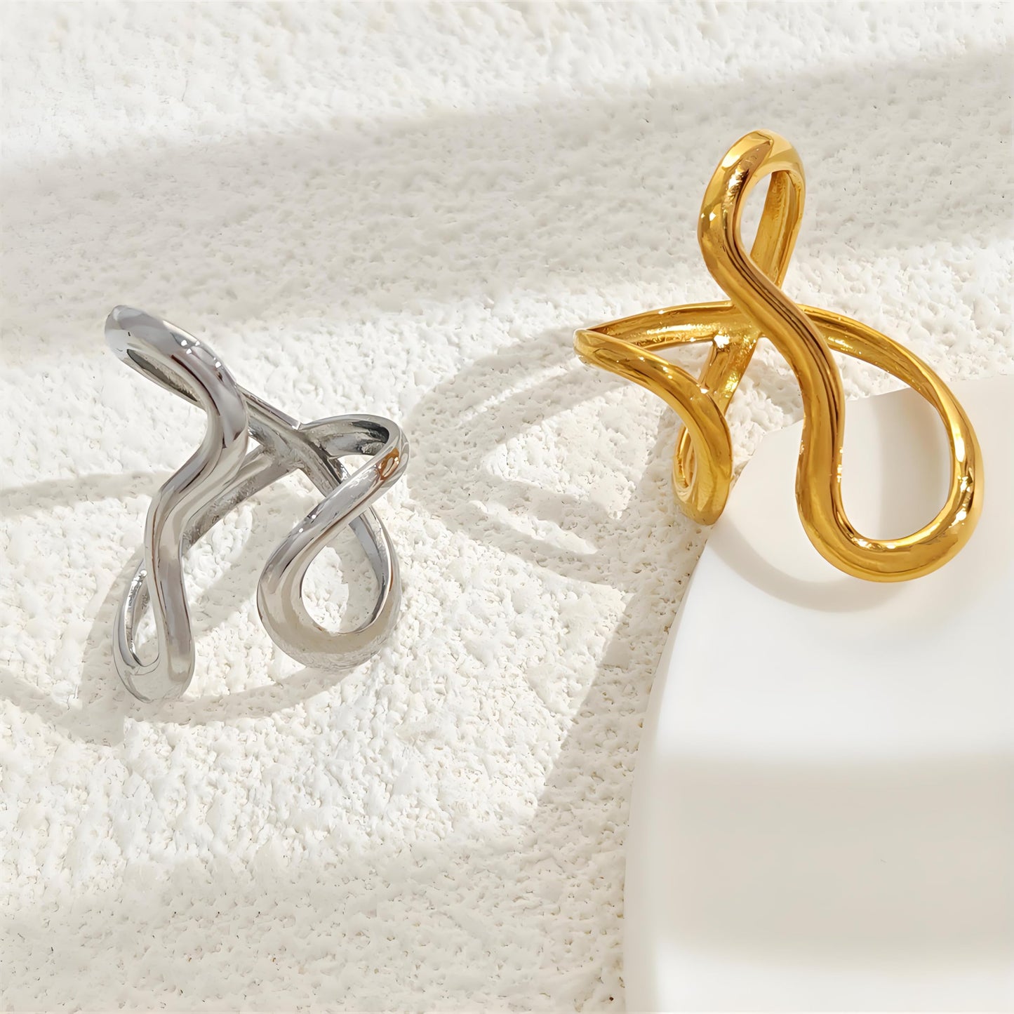 AIETUE Chunky Rings For Women, Gold Silver Thumb Ring Asymmetrical Wavy Curve Ring Adjustable Non Tarnish Dainty Stainless Steel New Year Anniversary Birthday Jewelry Gift (Silver)