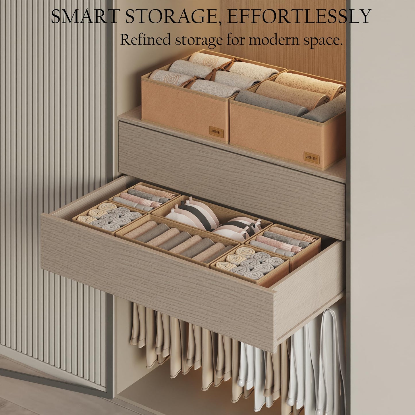 Clothes Organizer, Transform Your Drawers in Seconds - Cream Set of 6 Foldable Storage Boxes with Zipper, Durable 600D Fabric, Includes Fragrance Sachets, Ideal for Underwear, Socks, Baby Clothes