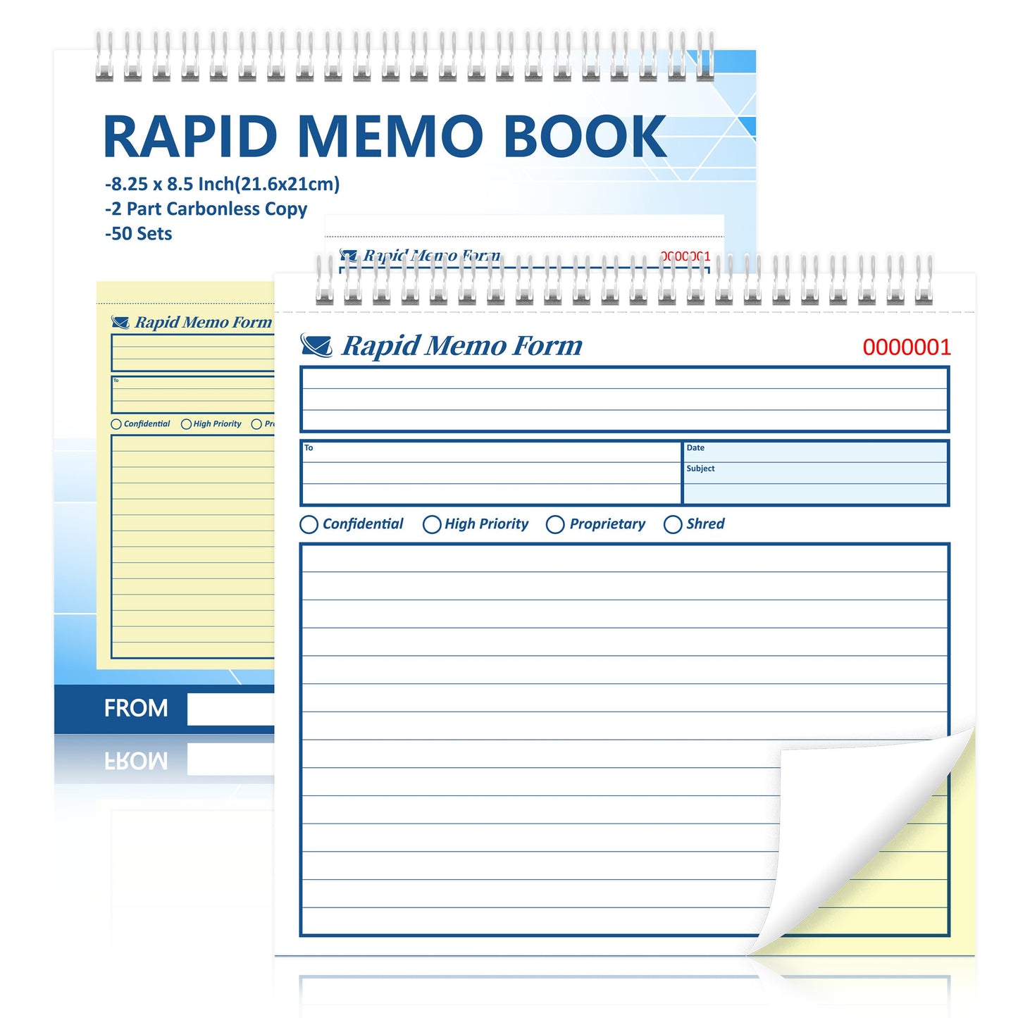 50 Sets Rapid Memo Book 8.5 x 8.25 Inch Memo Pad Memorandum Book 2 Part Carbonless Duplicate for Office Communication Business Message Recording (1)