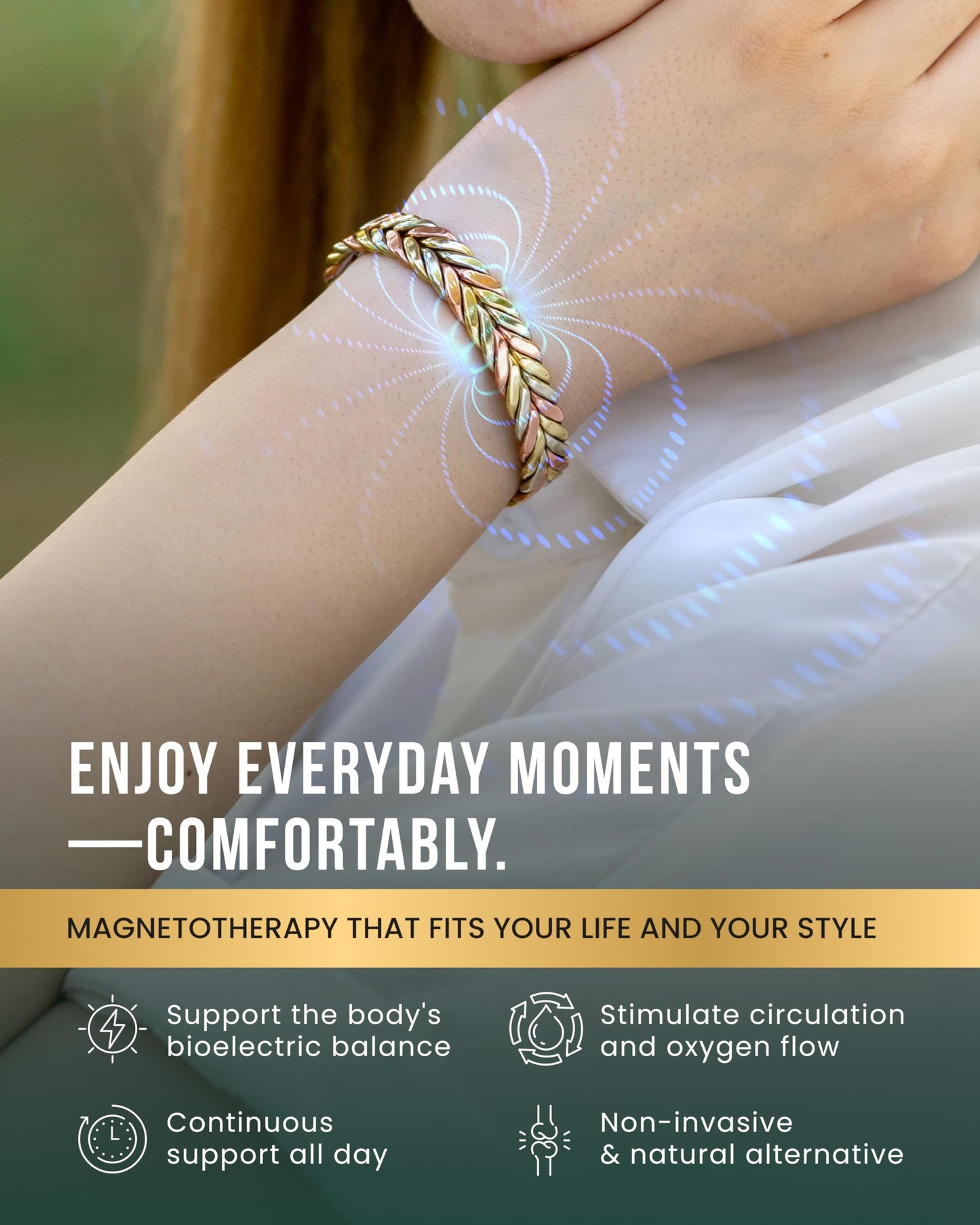 MagnetRX Woven Copper Magnetic Bracelet - Magnetic Copper Bracelets - Adjustable Cuff with Magnets (Tri–Color, X–S/S)