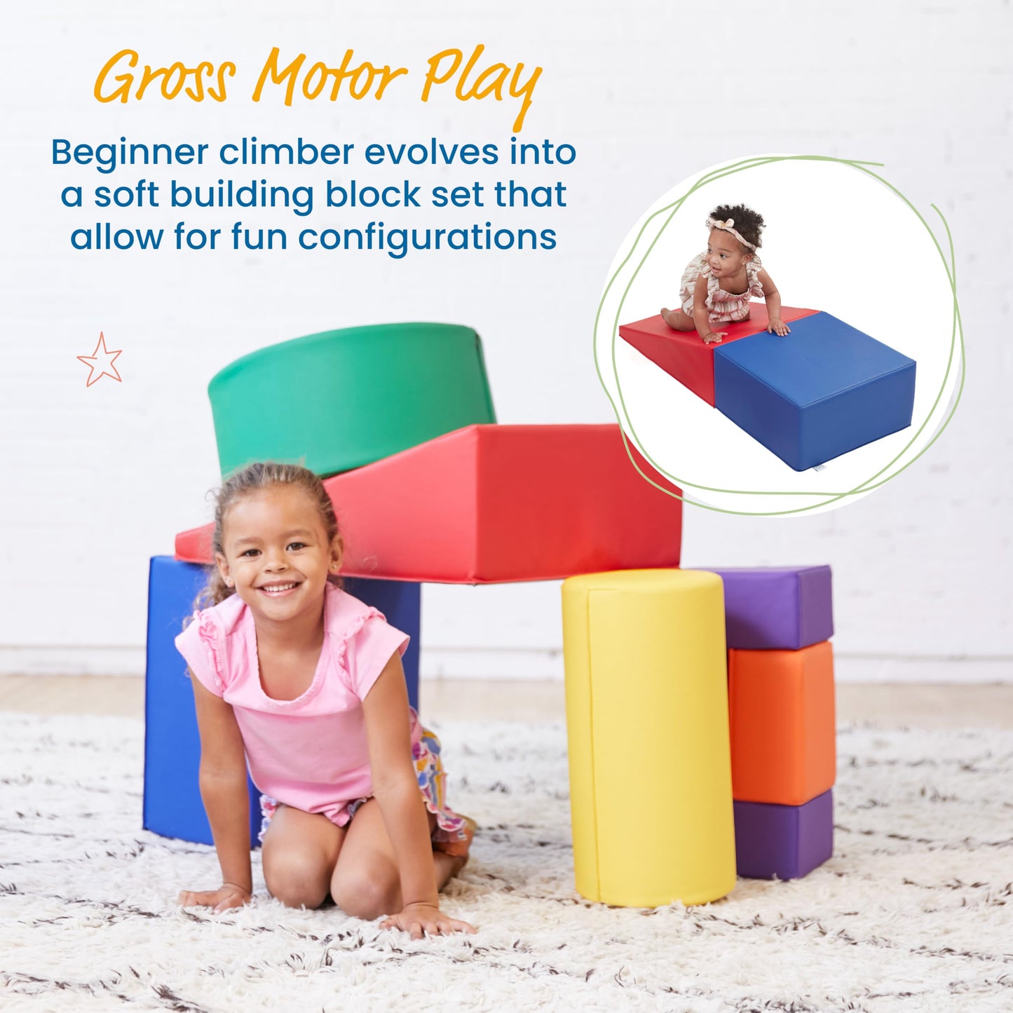 ECR4Kids SoftZone Crawl and Climb Playtime Playset, Building Blocks, Assorted, 6-Piece