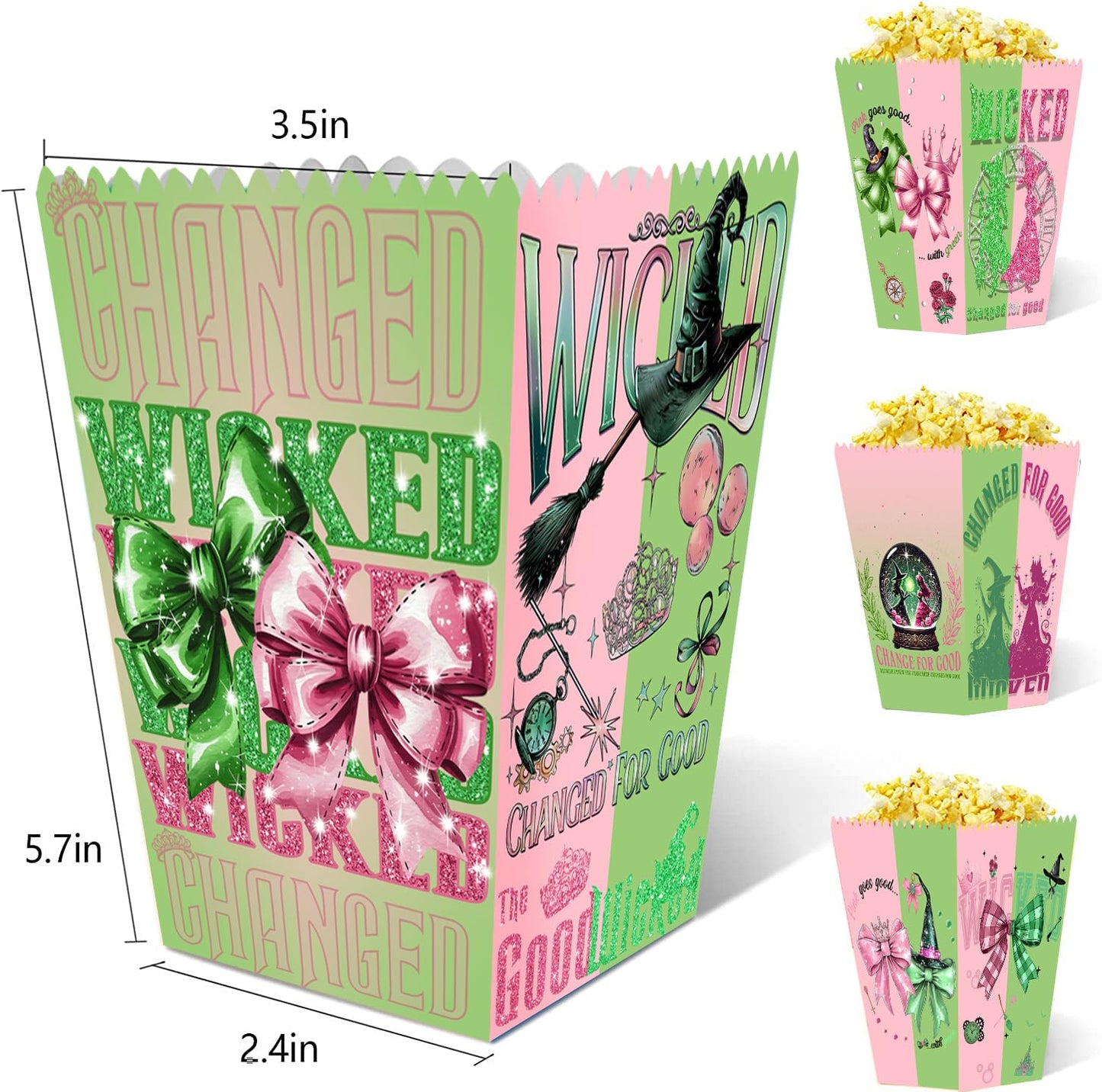 24pcs Witch theme Party Popcorn Boxes ,Green and Pink Popcorn Treat Boxes Dessert Cookie for Birthday Party Decorations