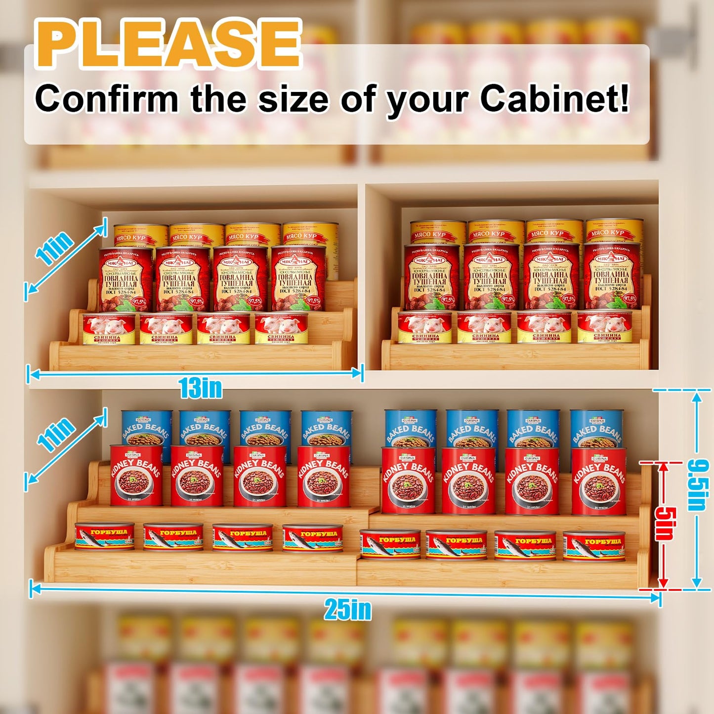 Expandable Bamboo Can Rack Organizer for Pantry, 3-Tier Adjustable Can Storage Holder, Soda Organizer Holds Up to 24 Cans, Canned goods Storage Display for Pantry, Cabinet, Countertop (patent pending)