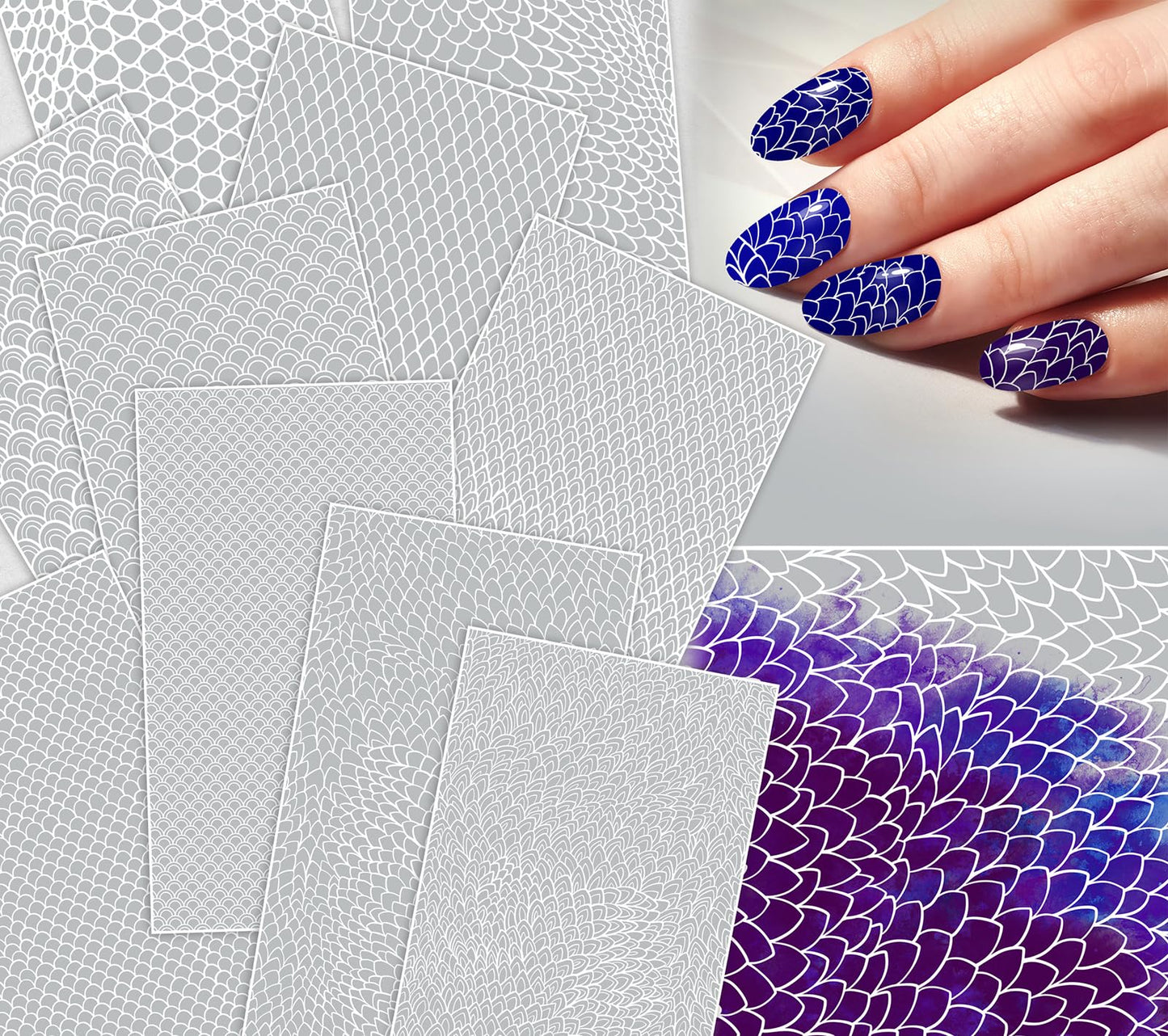 Nail Decals [10 Sheets] Scale Pattern Nail Stickers Set Repeating Curved Scales Layered Textures Geometric Flow Designs Creating Bold Graphic Manicure Styles Striking Modern Nail Looks