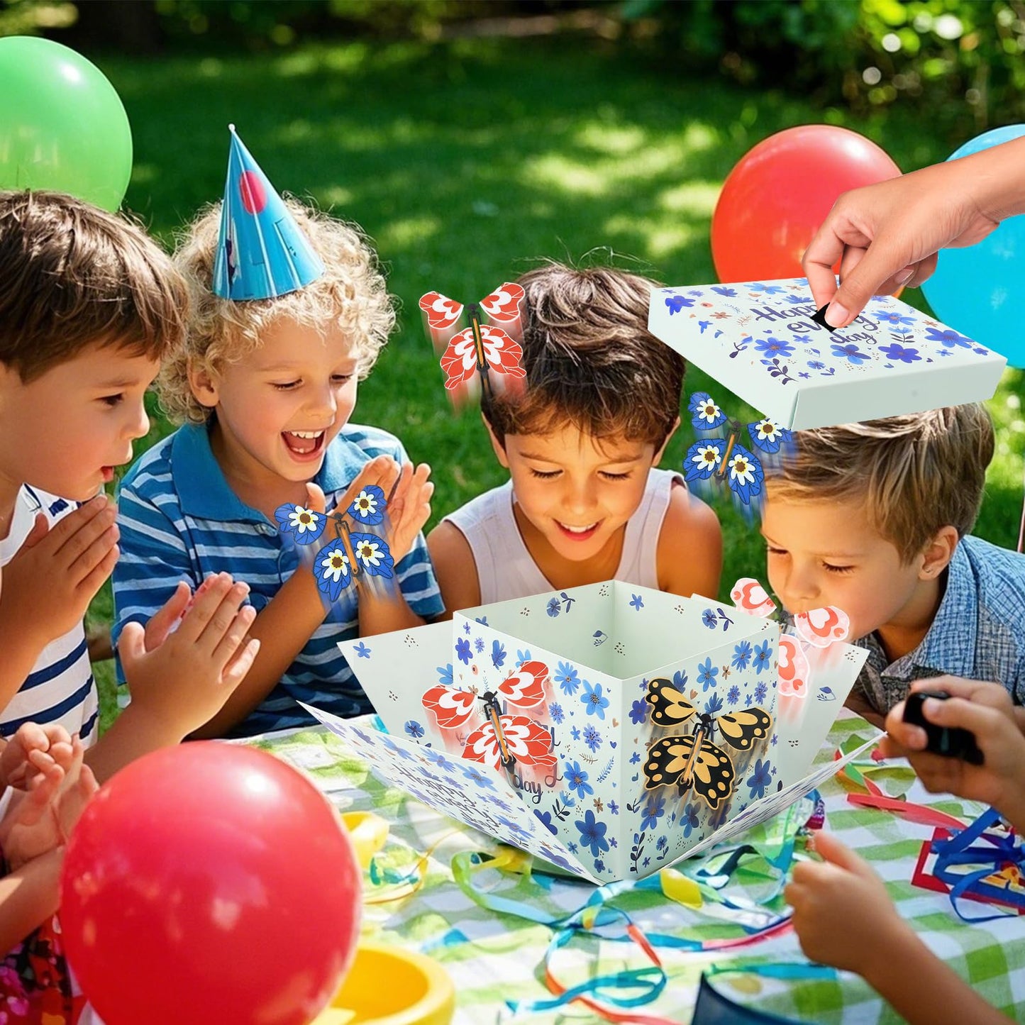 Flying Butterfly Explosion Gift Box with 6 Pcs Flying Butterflies, Surprise Birthday Gift Box with Butterfly， Surprise Cake Boxes for Birthday, Anniversary, Wedding,Graduation Special Occasions Blue
