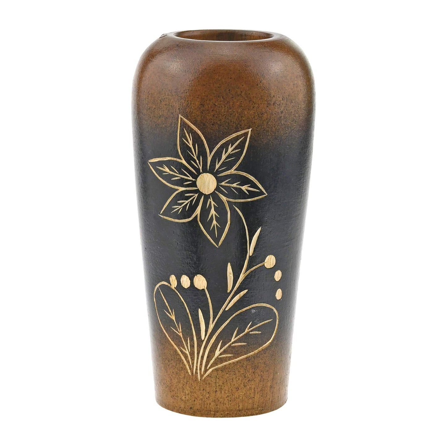 AeraVida Blooming Delicate Daisy Mango Tree Wood Flower Vase | Hand-Carved Brown and Black Decorative Piece for Home Décor | Handmade Natural Wooden Accent for Dried or Artificial Blooms