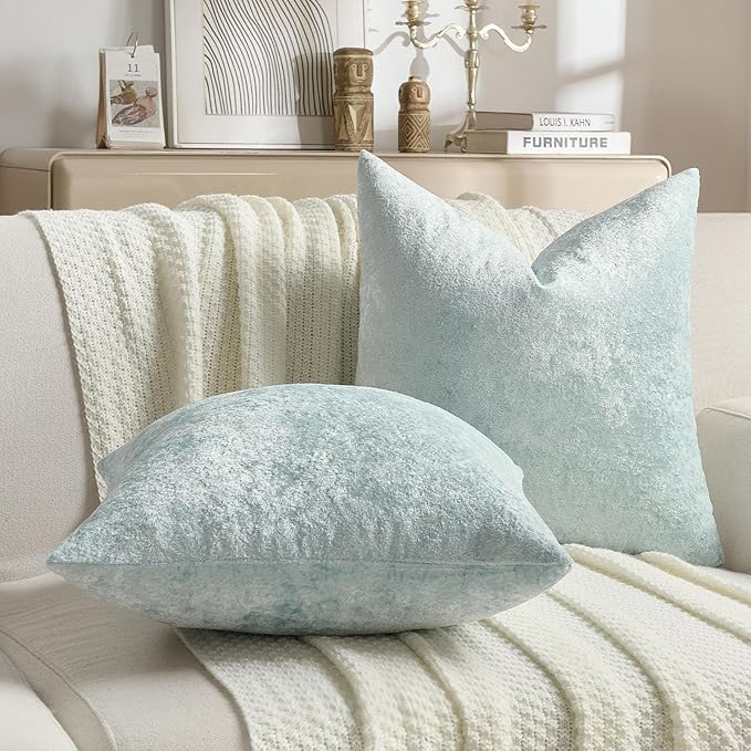 FUTEI Light Blue Flannel Throw Pillow Covers 26x26 Inch Set of 2,Soft Dimensional Textured Euro Pillow Shams,Modern Home Decor for Couch Living Room