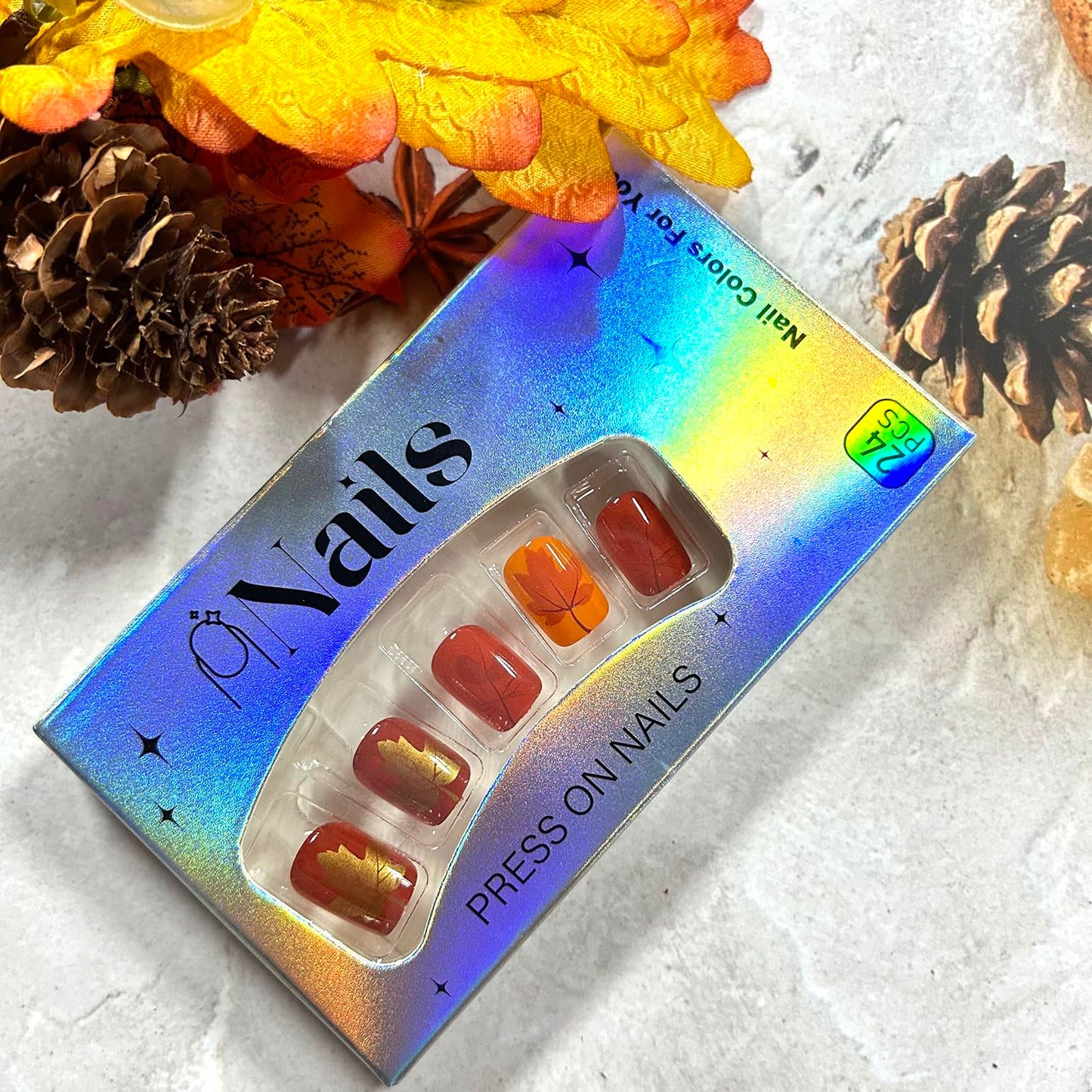 Thanksgiving Press on Nails Short Square Fall Maple Leaf False Nail Full Cover Glossy Acrylic Artificial Fingernails Red Maple Leaf Pattern Festival Stick on Nail Press Ons Glue on Nails for Women