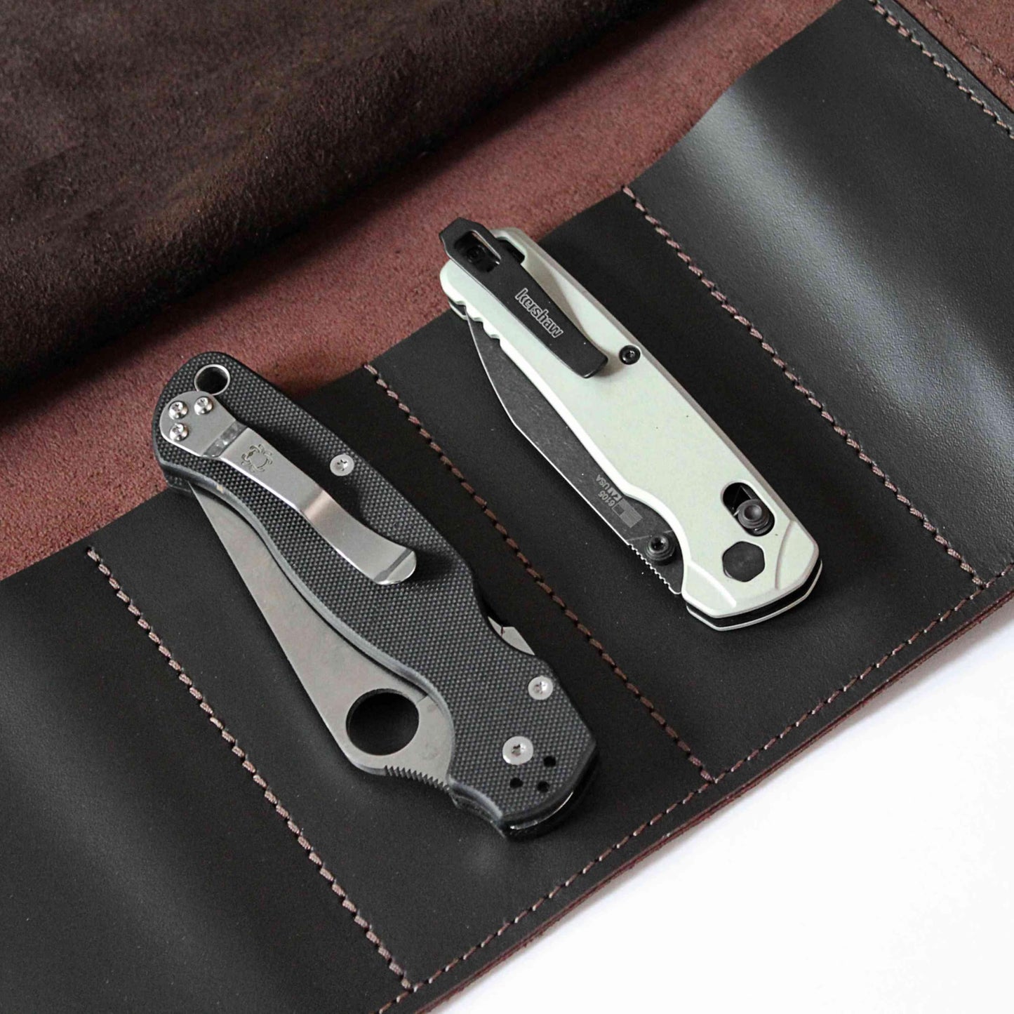 Pocket Knife Collection Display Case - Leather Pocket Knife Roll Organizer 6 Slots, Gift for Folding Knife Collectors – Pocket Knives Storage VR6BR
