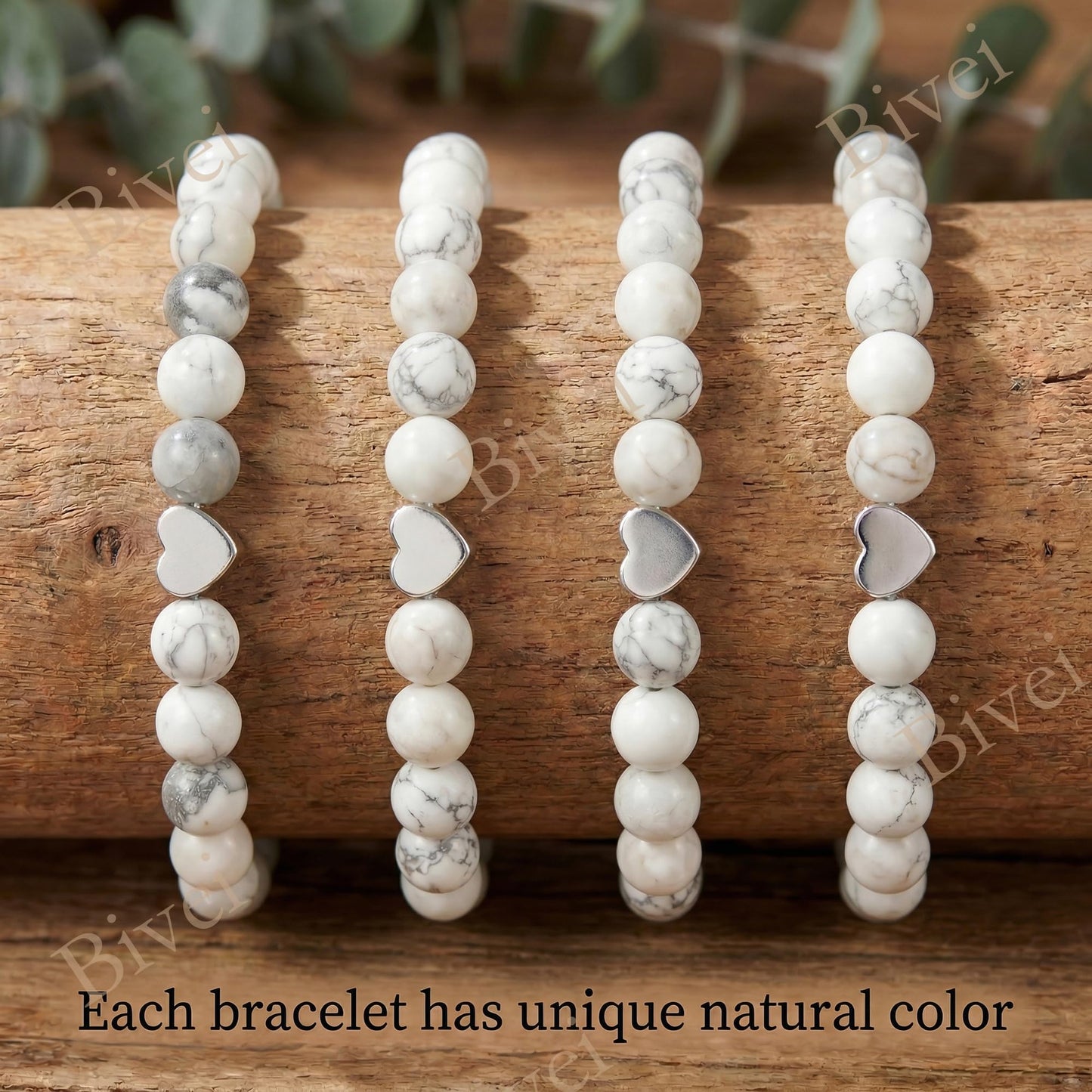 Bivei 6mm Howlite Crystal Stretch Bracelets for Women, Handmade Natural Stone Beaded Bracelet, Yoga Protection Jewelry Gift