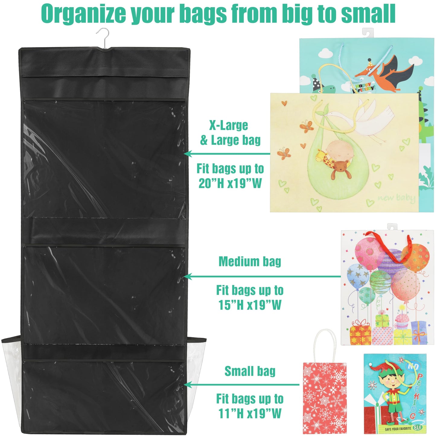 Simple Houseware Double-Sided Hanging Gift Wrap Organizer Storage Pockets, Black (Set of 1)