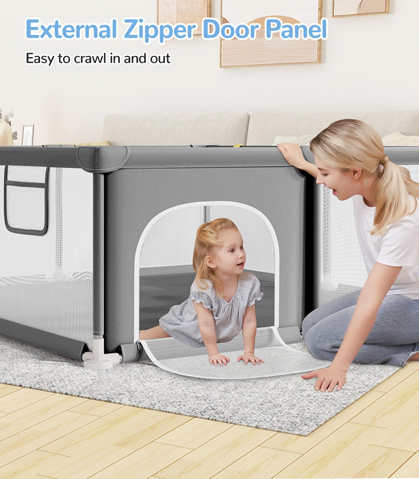 Dripex Baby Playpen, 47"x47" Small Playpen for Babies, Enhanced Safety Baby Play Yard for Indoor & Outdoor, Infant Play Pen with Soft Breathable Visible Mesh, Anti-Fall Design & Easy Setup, Grey