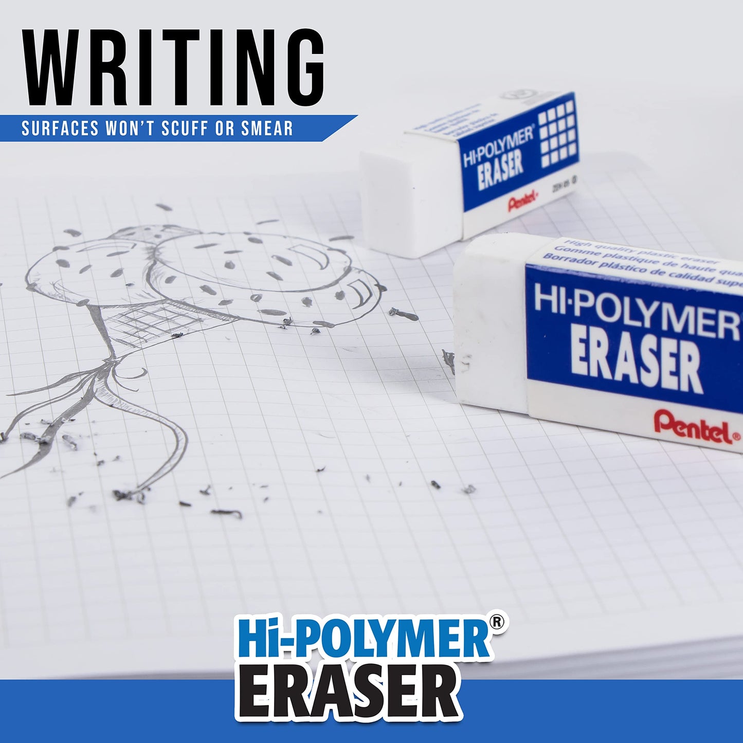 Pentel Hi-Polymer Block Eraser, Large, White, 36 Count (ZEH-10)