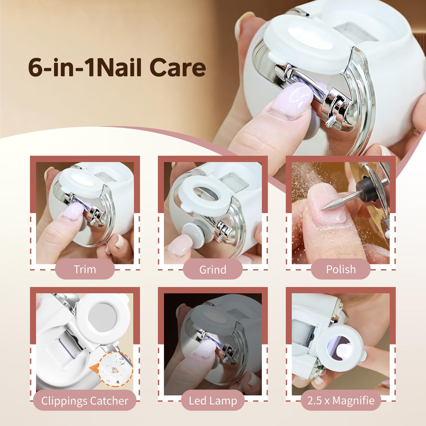 6-in-1 Electric Automatic Nail Clipper & Trimmer for Seniors, 2026 Upgraded Nail Clippers Set with LED Light and Magnifier | USB Rechargeable, 3 Speeds, Dual Blades, Storage Case for Adults
