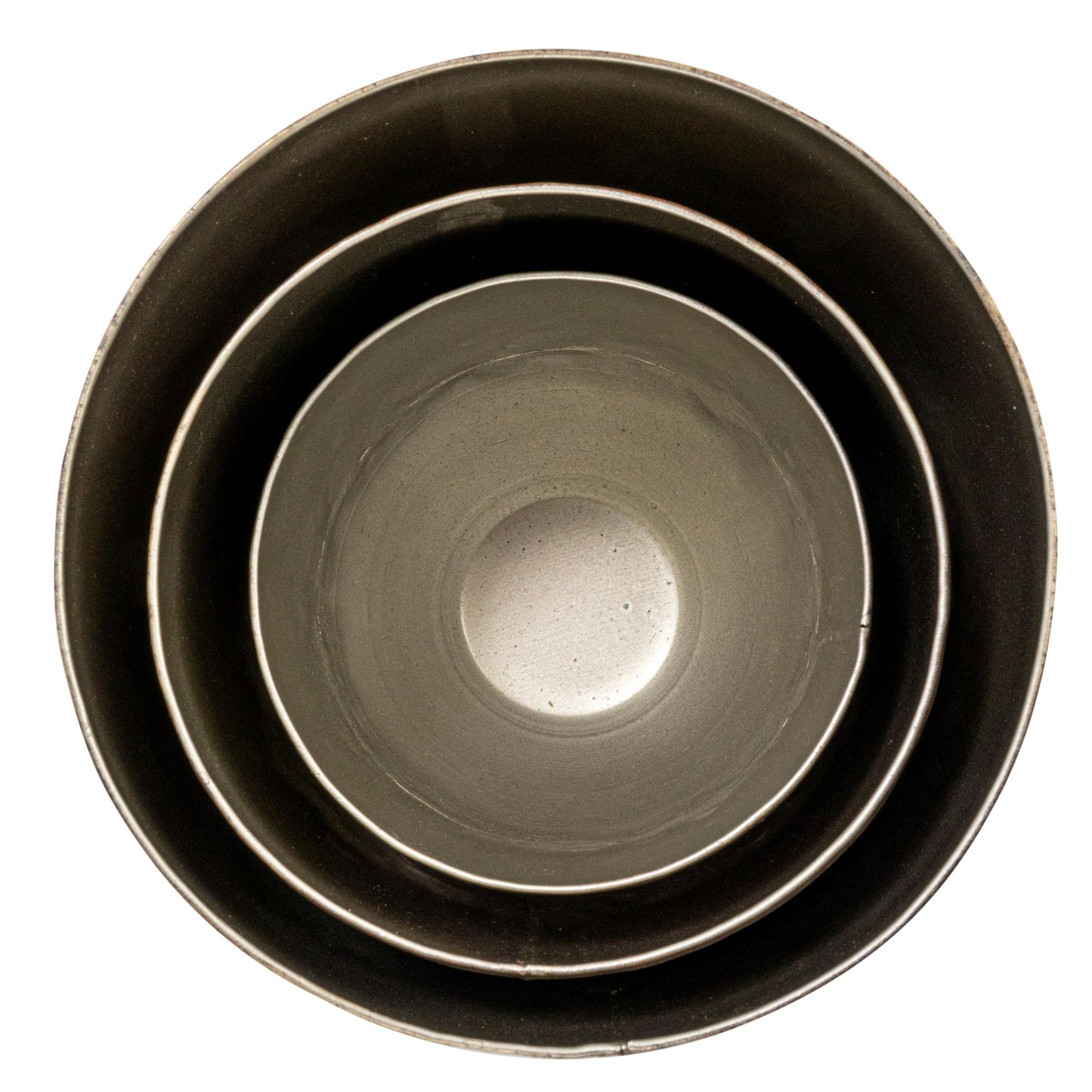 Creative Co-Op Various Round Metal Planters with Distressed Finish, Pewter, Set of 3