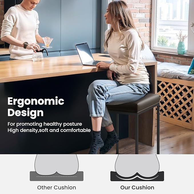 PHI VILLA Bar Stools Set of 2 - Thick Cushion Bar Chairs Metal Steel Frame Base with Footrest, Counter Height 24'' Bar stools