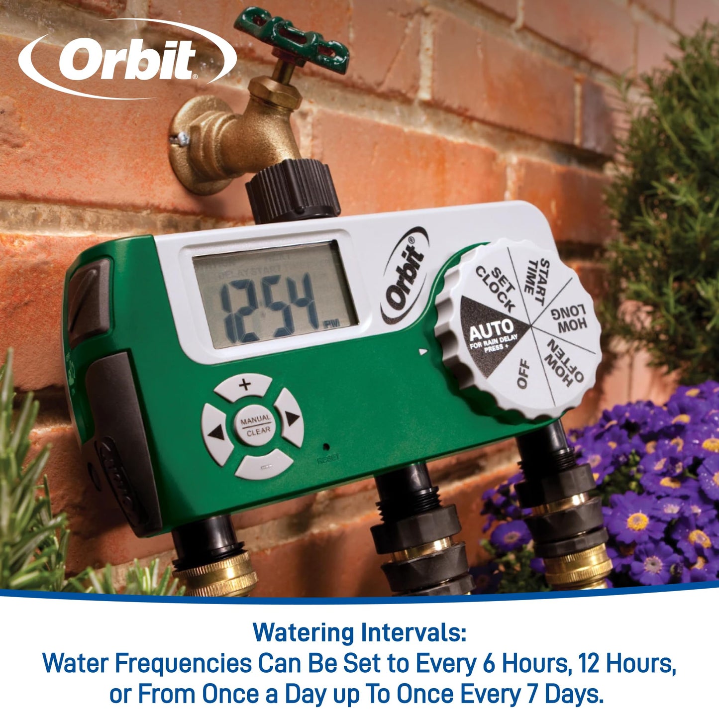 Orbit Programmable Digital Hose Watering Timer - 3 Outlet - Battery Powered - with LCD Screen - Built-in Rain Delay - Water-Resistant - 56082 (Pack of 4)
