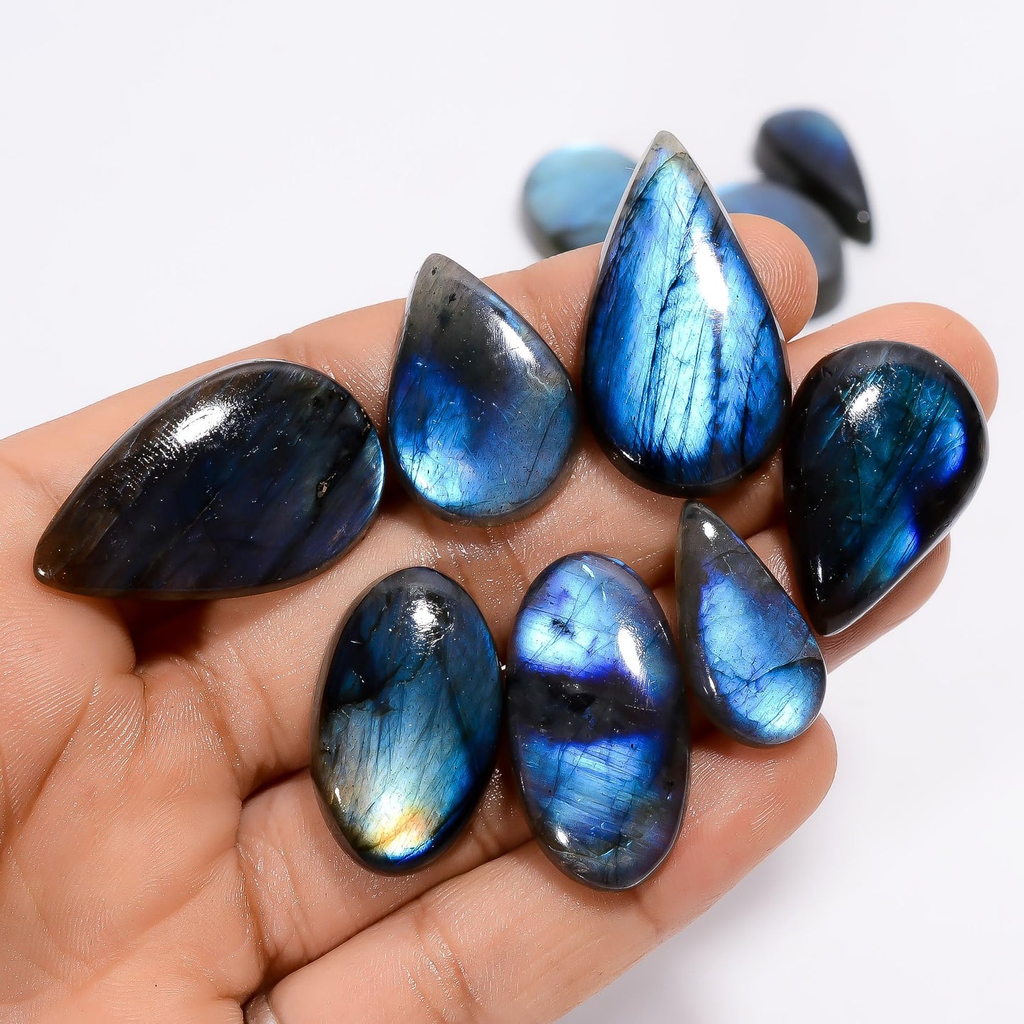 Natural Blue Labradorite Gemstone- Healing Crystals for DIY Jewelry Making -Loose Natural Cabochon -Perfect for Crafting Unique Jewelry Designs -Gift for Her, Mother and Wife (5 pcs, 25-35 mm)