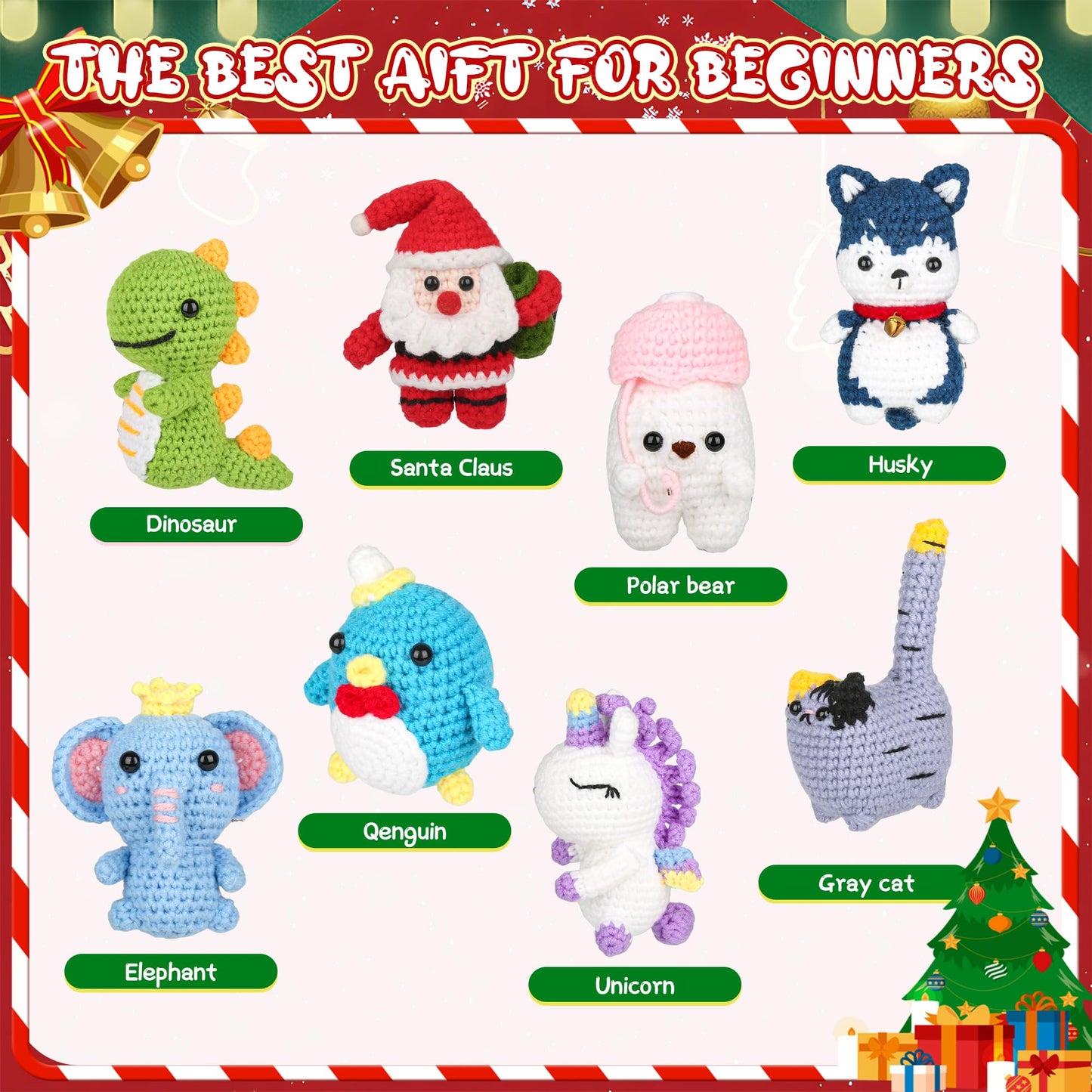8Pcs Crochet Kit for Beginners, 2026 Great Christmas Gift for Crochet Lovers, DIY Craft for Adults and Kids, Crocheting Animal Kits with Step by Step Videos, Yarn, Crochet Hook, Birthday Holiday Gift