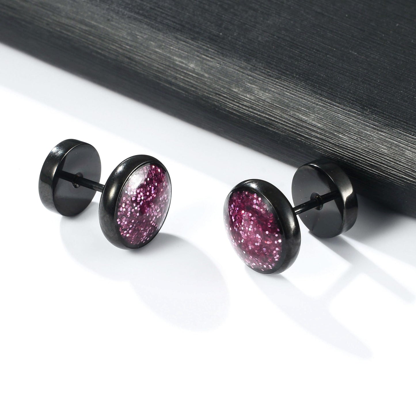Surgical Stainless Steel Stud Earrings for Women Men Black Gold Plated Fluorescent Flat Back Hypoallergenic Earrings Suitable for Sensitive Ears