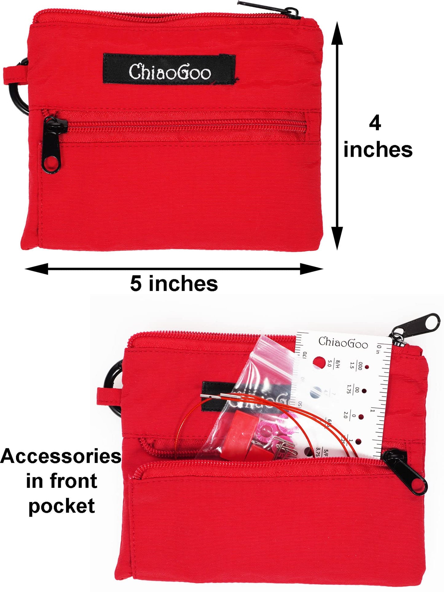 ChiaoGoo Twist Red Lace Shorties 2 & 3-Inch Small Red 7230-M Interchangeable Knitting Needle Set, 12-Pair Sizes US 0, 1, 1.5, 2, 2.5, 3, Stainless Steel, 3 Cords with 1 Project Bag