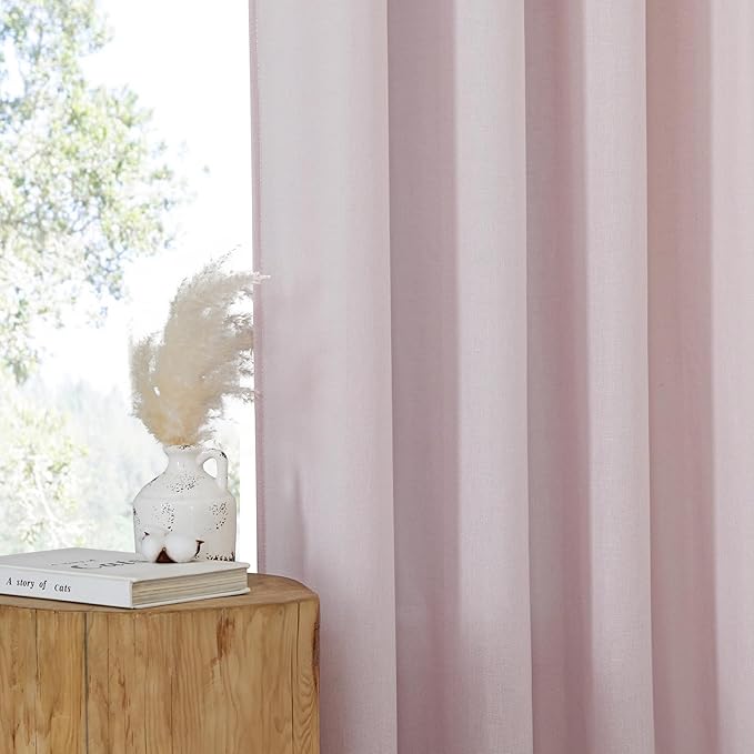 NICETOWN Blush Pink Short Linen Curtains for Kitchen, Thick Flax Small Window Treatments Semi Sheer Privacy Assured with Light Through for Cafe/Bathroom, W42 x L48, 2 Panels