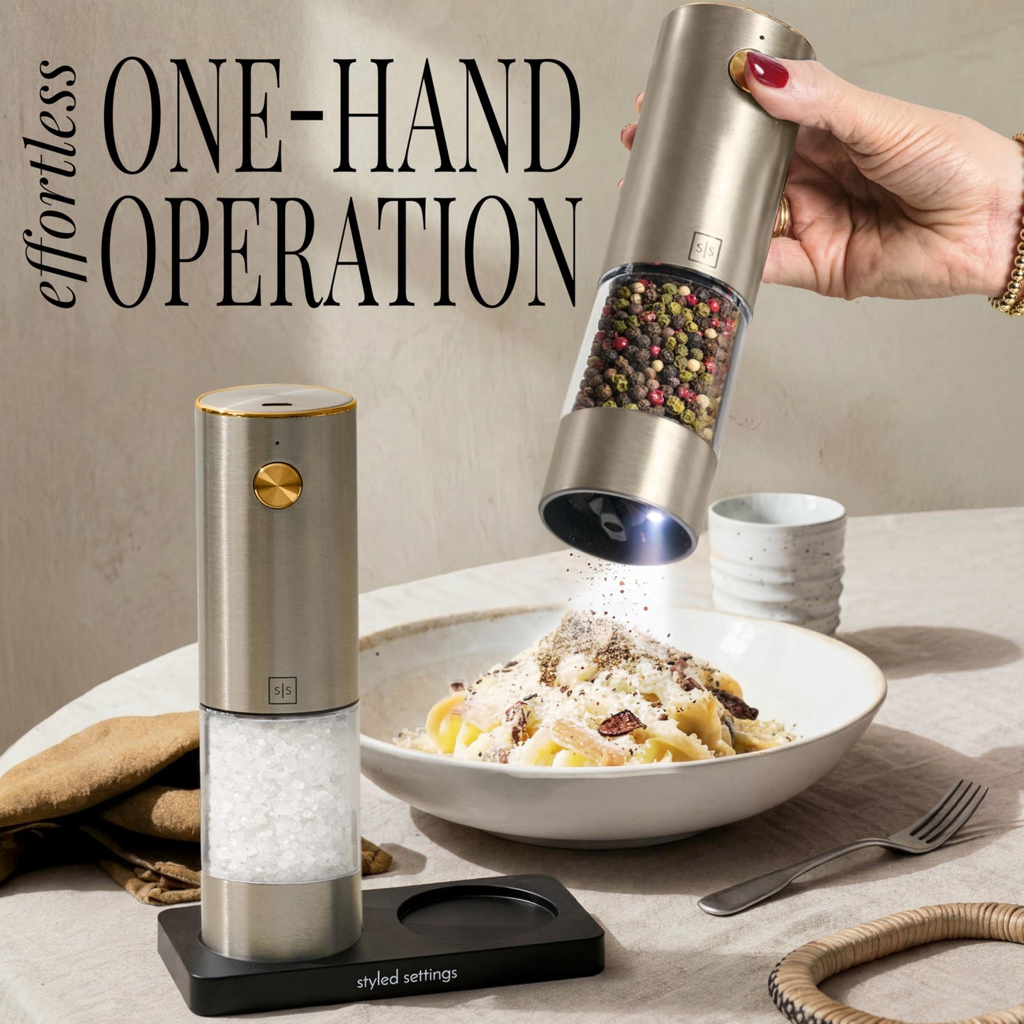 Electric Salt and Pepper Grinder Set Rechargeable – Stainless Steel Salt and Pepper Grinder Set with LED Light, USB Charging, Adjustable Coarseness, Kitchen Gadget Gift for Home Cooks