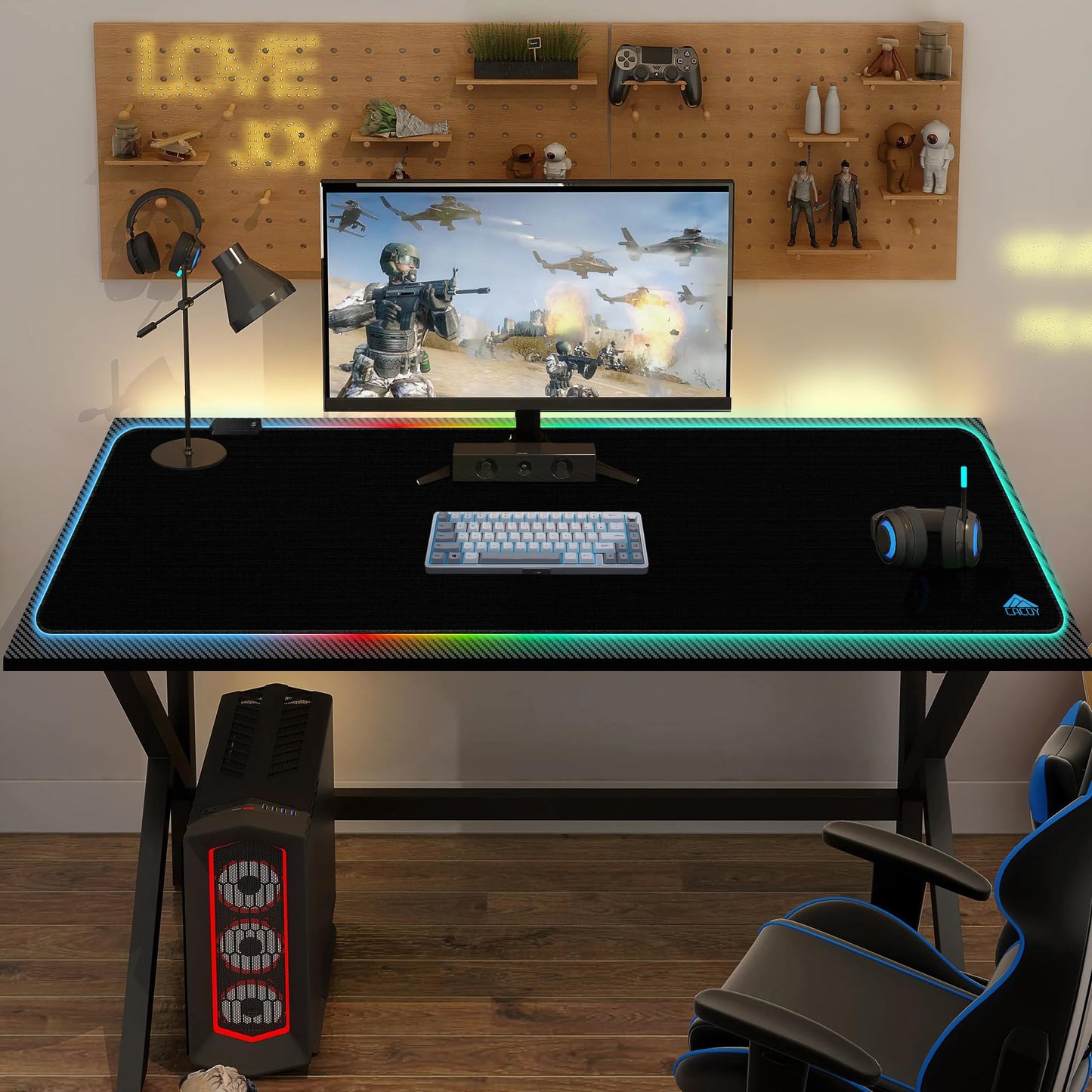 Cacoy 48" x 20" RGB Gaming Mouse Pad XXL, Large LED Mouse Mat with 9 Lights Modes, Lighting Up Desk Mat for Keyboard and Mouse, Extended Desk Pad Protector, Non-Slip Base Mousepad Accessories, Black