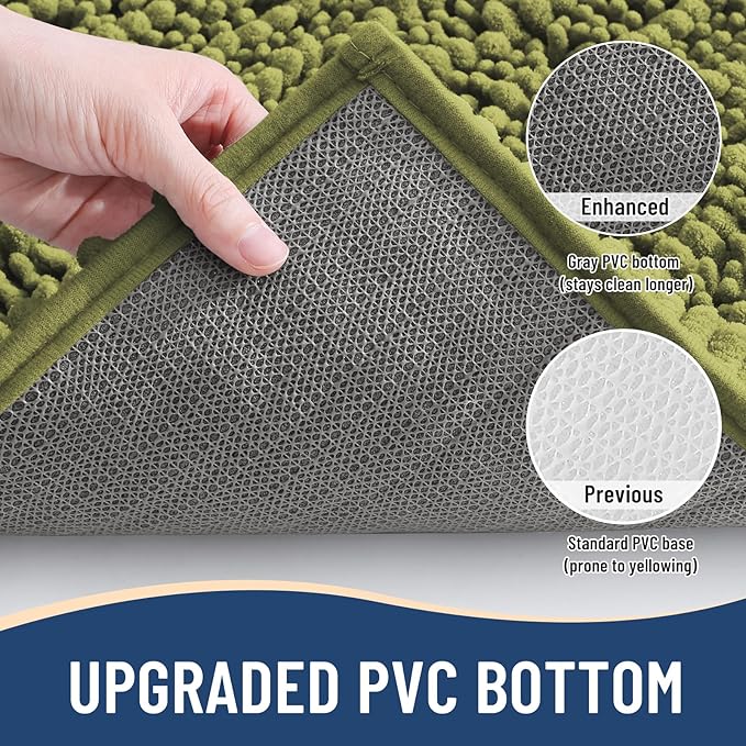 Arotive Luxury Chenille Bathroom Rug Mat, Extra Soft Thick Absorbent Shaggy Bath Rugs, Non-Slip Machine Wash Dry, Plush Bath Mats for Bathroom, Shower and Tub, 24x16, Willow Green