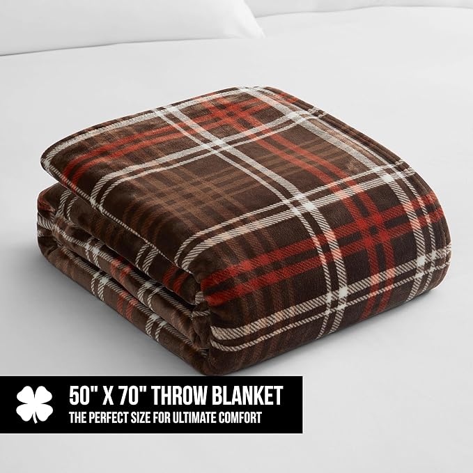 Lucky Brand Camper Plaid Brown 50"X70" Cozy Plush Blanket - Premium Microfiber Throw for Luxurious Comfort and Style