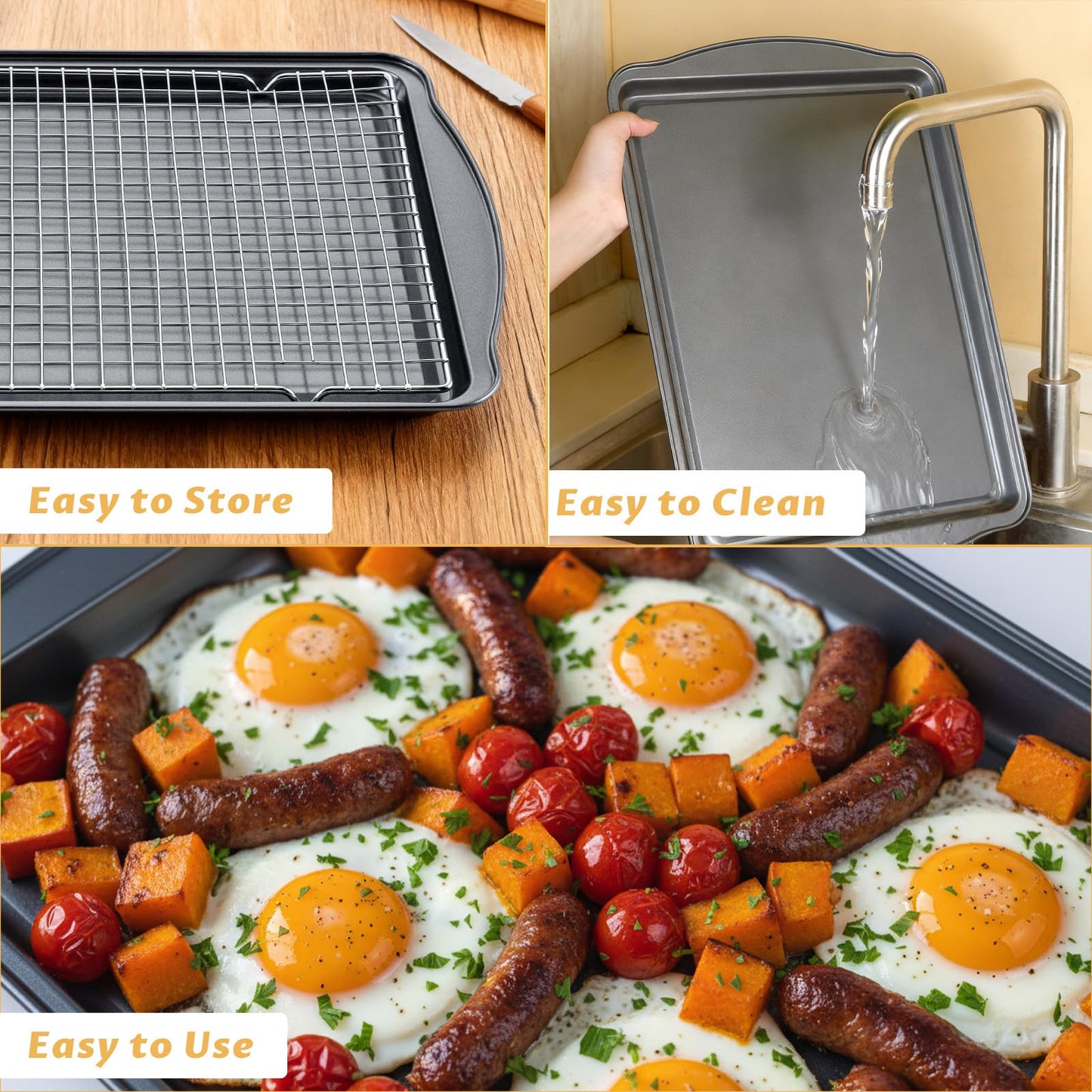 Gymdin Baking Sheet with Cooling Racks - Carbon Steel Cookie Sheets for Baking [2 Sheets + 2 Racks], Nonstick Baking Pans, Perfect for Baking, Roasting, and More, Size 17 x 11 x 0.5 Inches