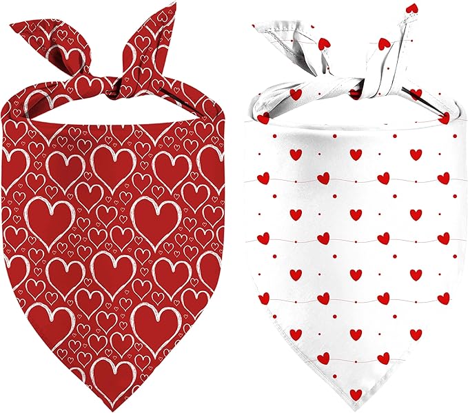 Valentines Dog Bandanas, 2 Pack Mother's Day Triangle Dog Bandanas, Reversible Love and Heart Pet Scarf, Premium Durable Fabric, Boys and Girls, Holiday Bandana for Large and Extra Large Dogs