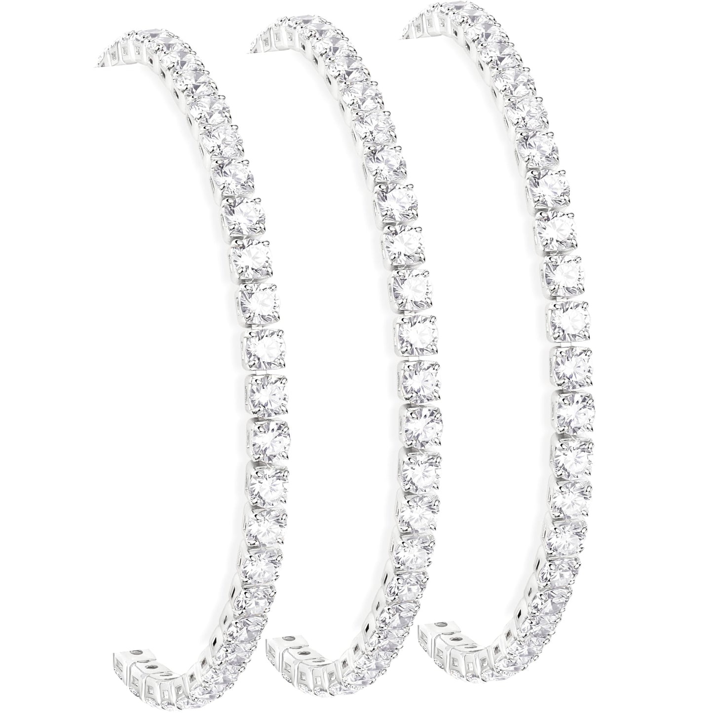 Chunky 4mm Silver Tennis Bracelet Set for Women, Sterling Silver Plated Triple Stackable Large Zirconia Bracelets, Bold Statement Jewelry, 3-Piece Heavy-Shine Link Set, Y2K Fashion Accessory