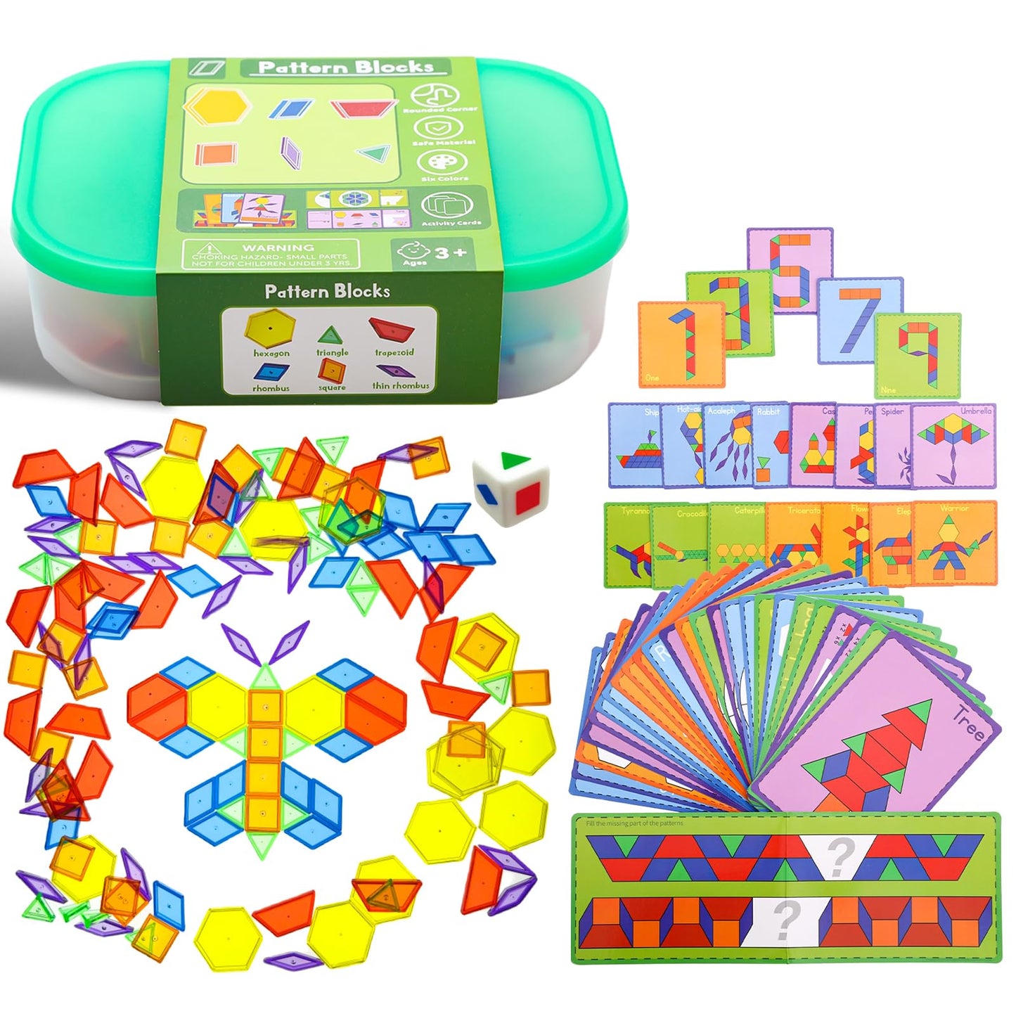 Odoorgames Farm Animal Xrays - 140 Pcs Translucent Pattern Blocks, Sensory Light Table Toy Set for Kids, Artist Tracing Light Box, LED Light Up Sensory Table Toys