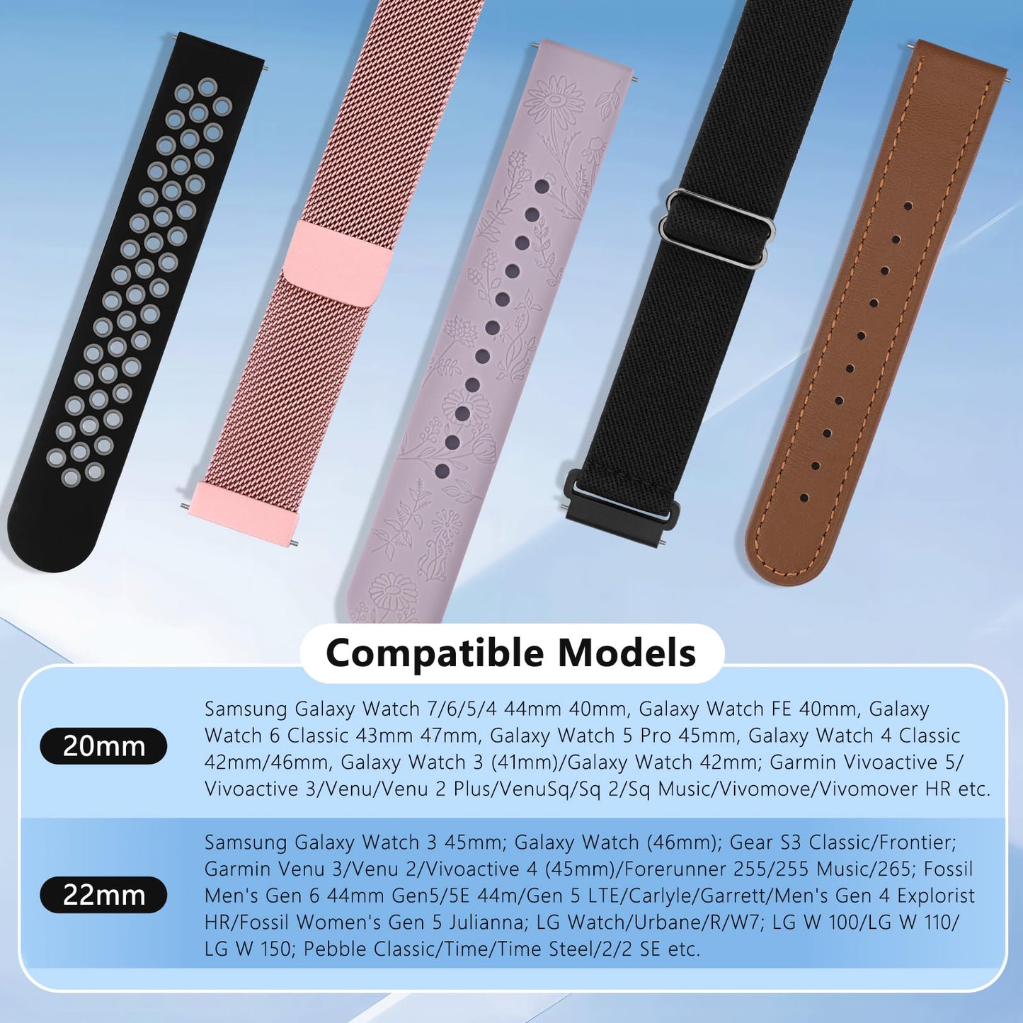 Vanjua 22mm Watch Band for Women Men, 22mm Quick Release Stainless Steel Metal Mesh Loop Adjustable Magnetic Replacement Wristbands Straps Bands