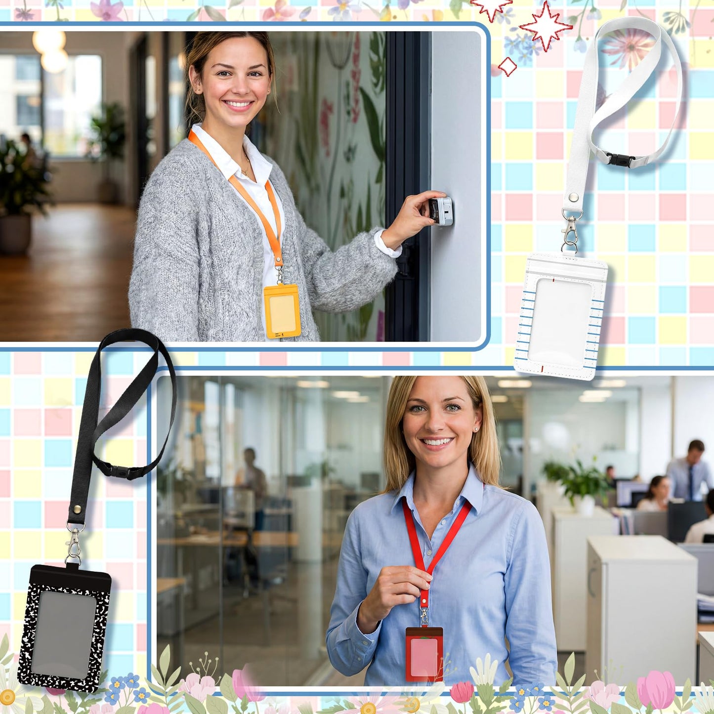 Harloon 6 Pcs Teacher ID Badge Holder with Lanyard Teacher Appreciation Gifts PU Cute Composition Notebook Pencil Crayon Apple ID Badge Holder for Teachers' Day Stuff Office Graduation Gift (Colorful)