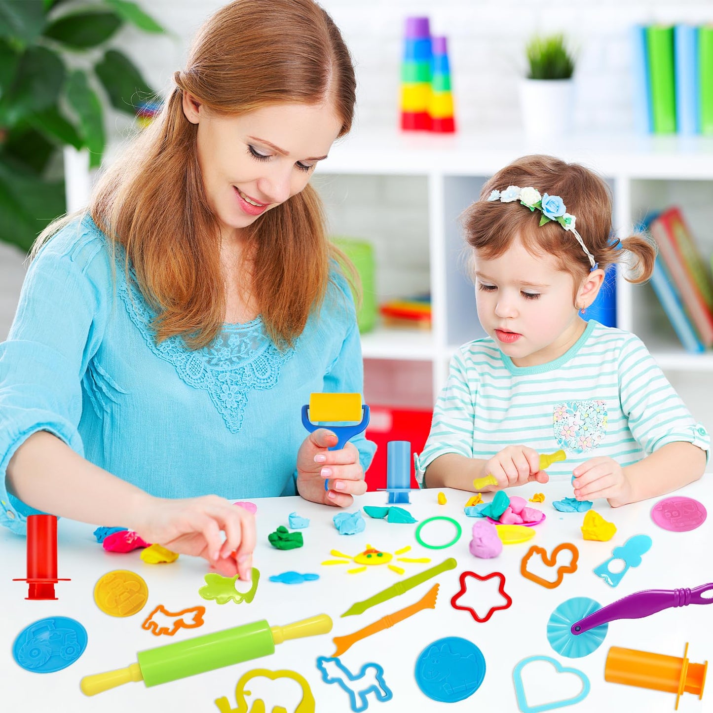 LCY WEDSHI Dough Tool Set, 49 Pcs Dough Tools Sets for Kids Ages 4-8, Dough Accessories Includes Animal Molds, Cutters Roller, Rolling Pins, Safety Scissors, Plastic Knife
