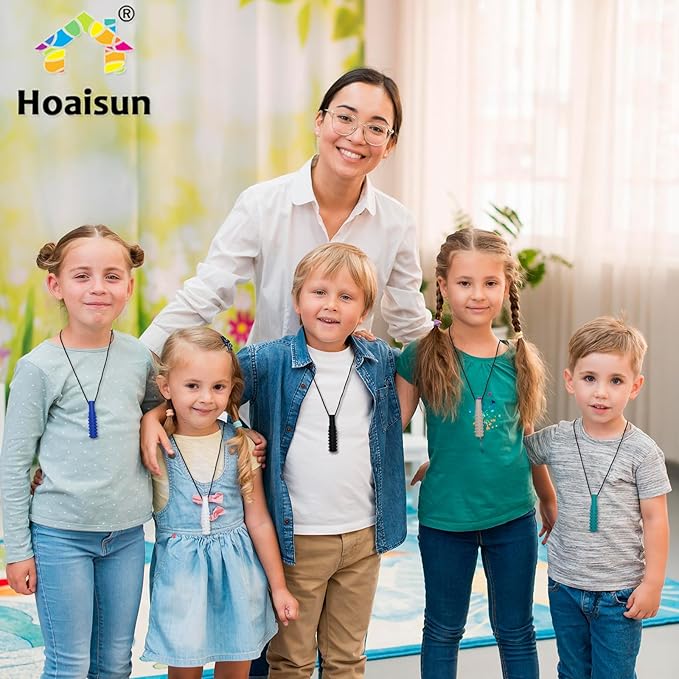 Chew Necklaces for Sensory Kids Boys, 8 Pack Chewy Necklace Sensory Toys for Kids with Autism, ADHD, SPD, Biting, Silicone Autism Sensory Products Chew Toys for Adults Reduce Chewing Biting Fidgeting